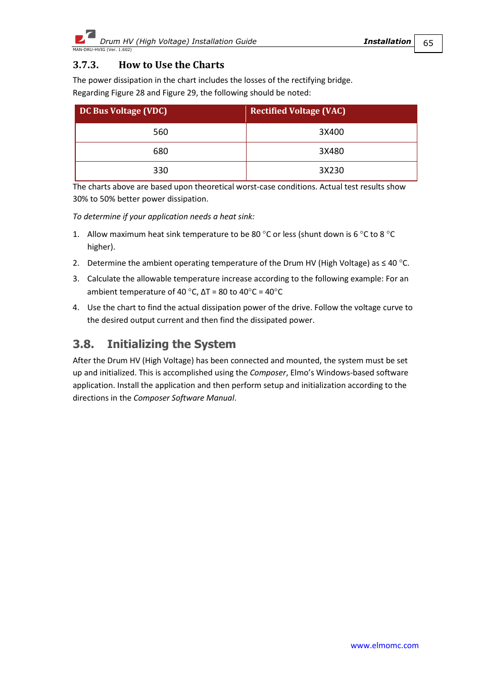 How to use the charts, Initializing the system | ElmoMC SimplIQ Digital Servo Drives-Drum HV User Manual | Page 65 / 84