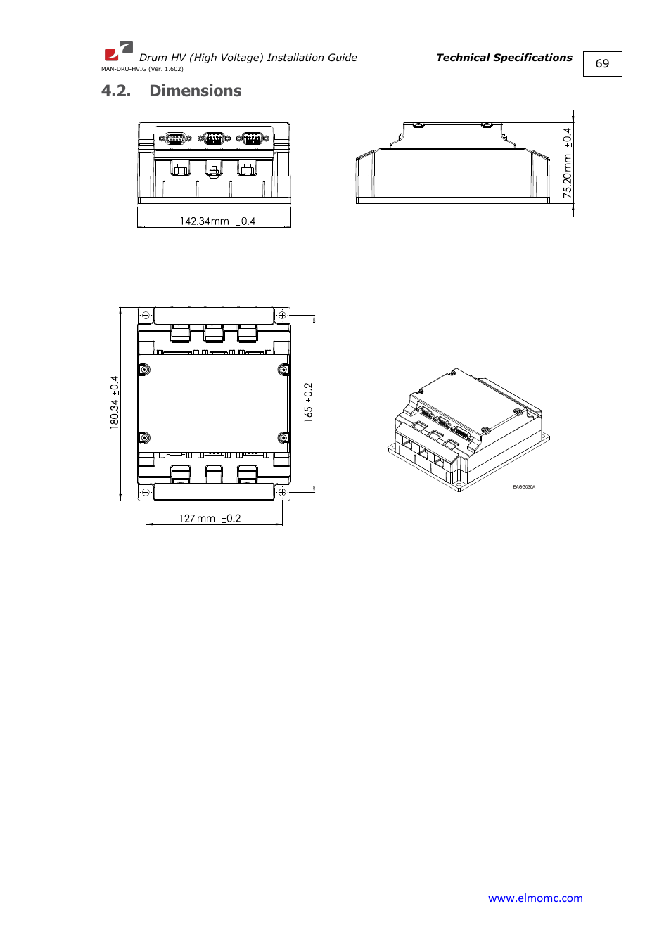Dimensions | ElmoMC SimplIQ Digital Servo Drives-Drum HV User Manual | Page 69 / 84