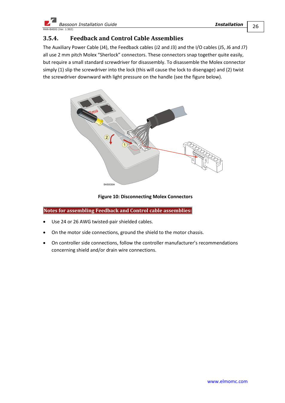 Feedback and control cable assemblies | ElmoMC AC Input Digital Servo Drives-Bassoon User Manual | Page 26 / 69
