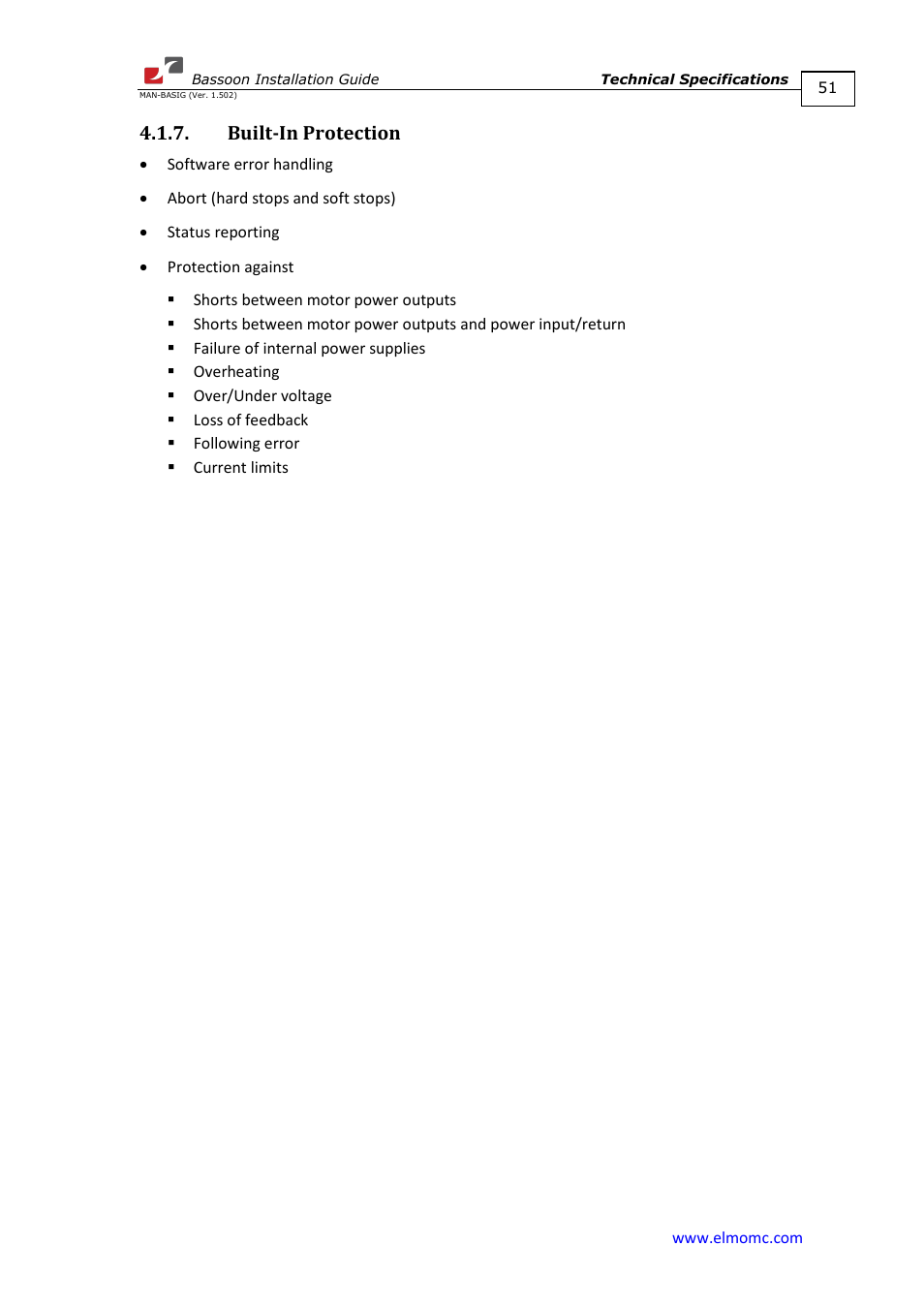 Built-in protection | ElmoMC AC Input Digital Servo Drives-Bassoon User Manual | Page 51 / 69