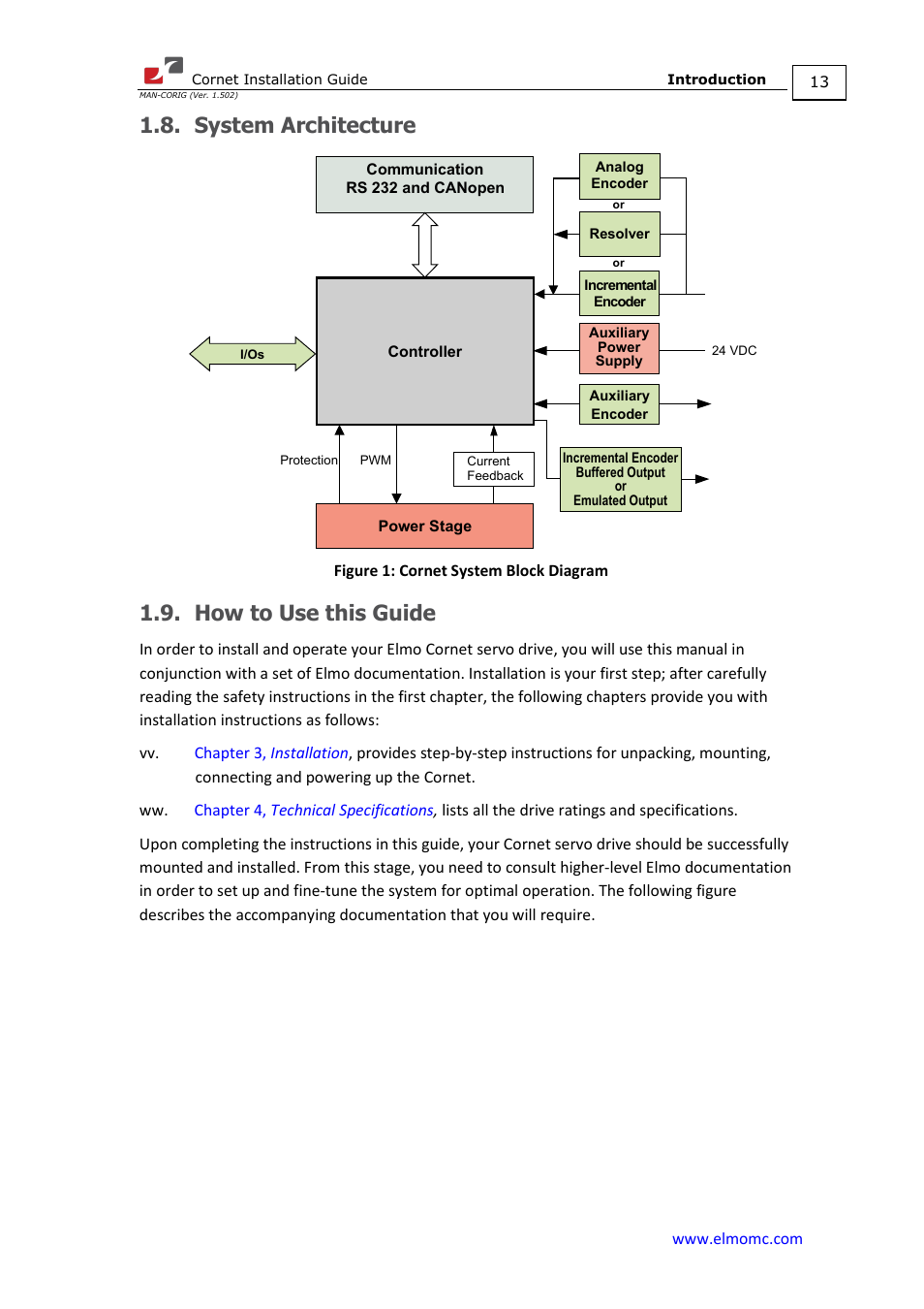 System architecture, How to use this guide, System architecture 1.9. how to use this guide | ElmoMC AC Input Digital Servo Drives-Bassoon Cable Kit User Manual | Page 13 / 72
