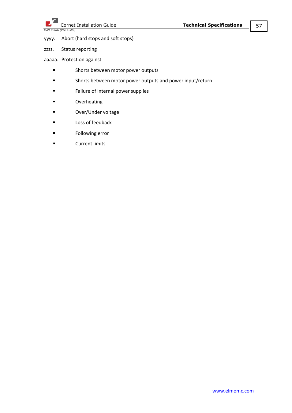 ElmoMC AC Input Digital Servo Drives-Bassoon Cable Kit User Manual | Page 57 / 72