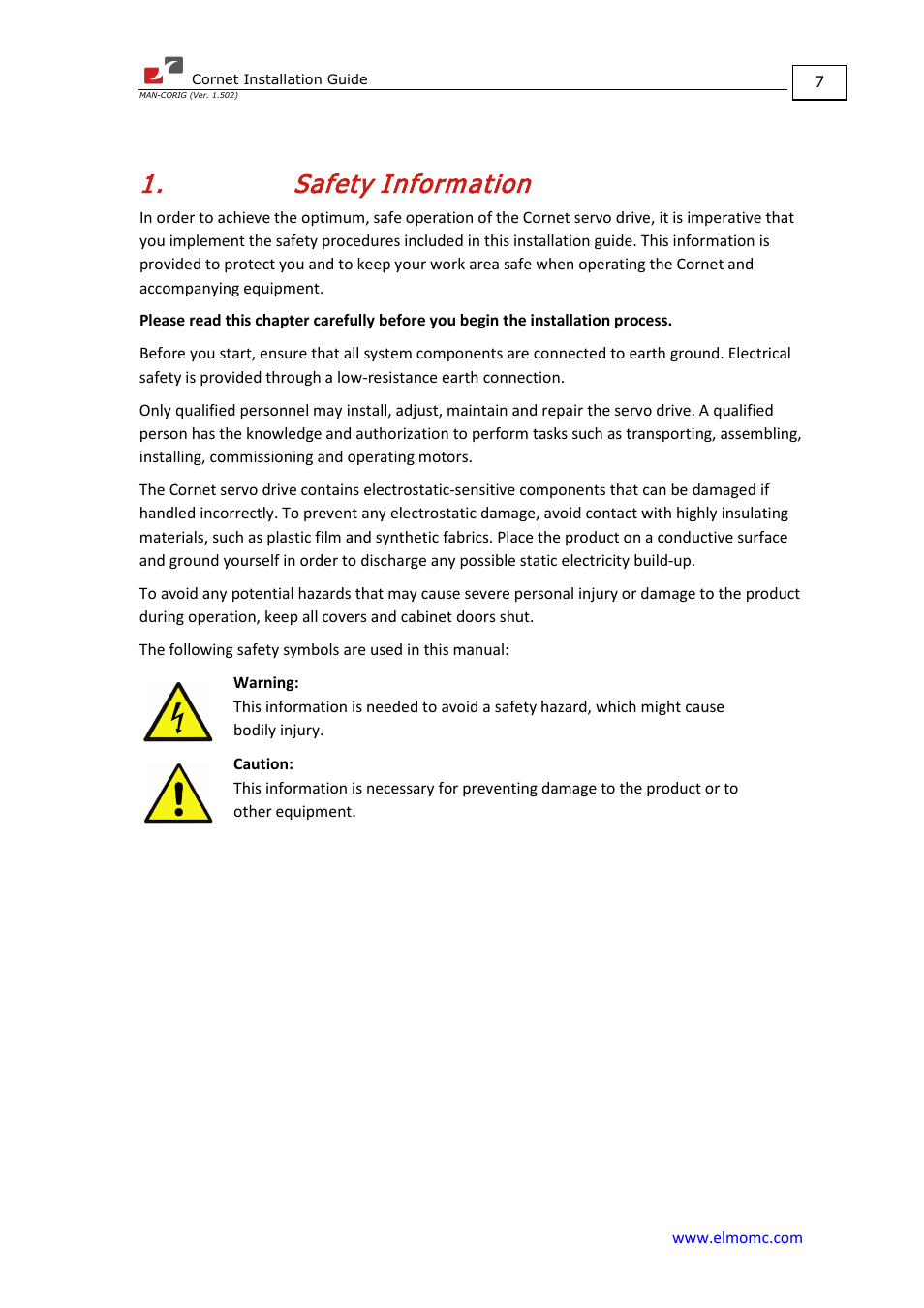 Safety information | ElmoMC AC Input Digital Servo Drives-Bassoon Cable Kit User Manual | Page 7 / 72