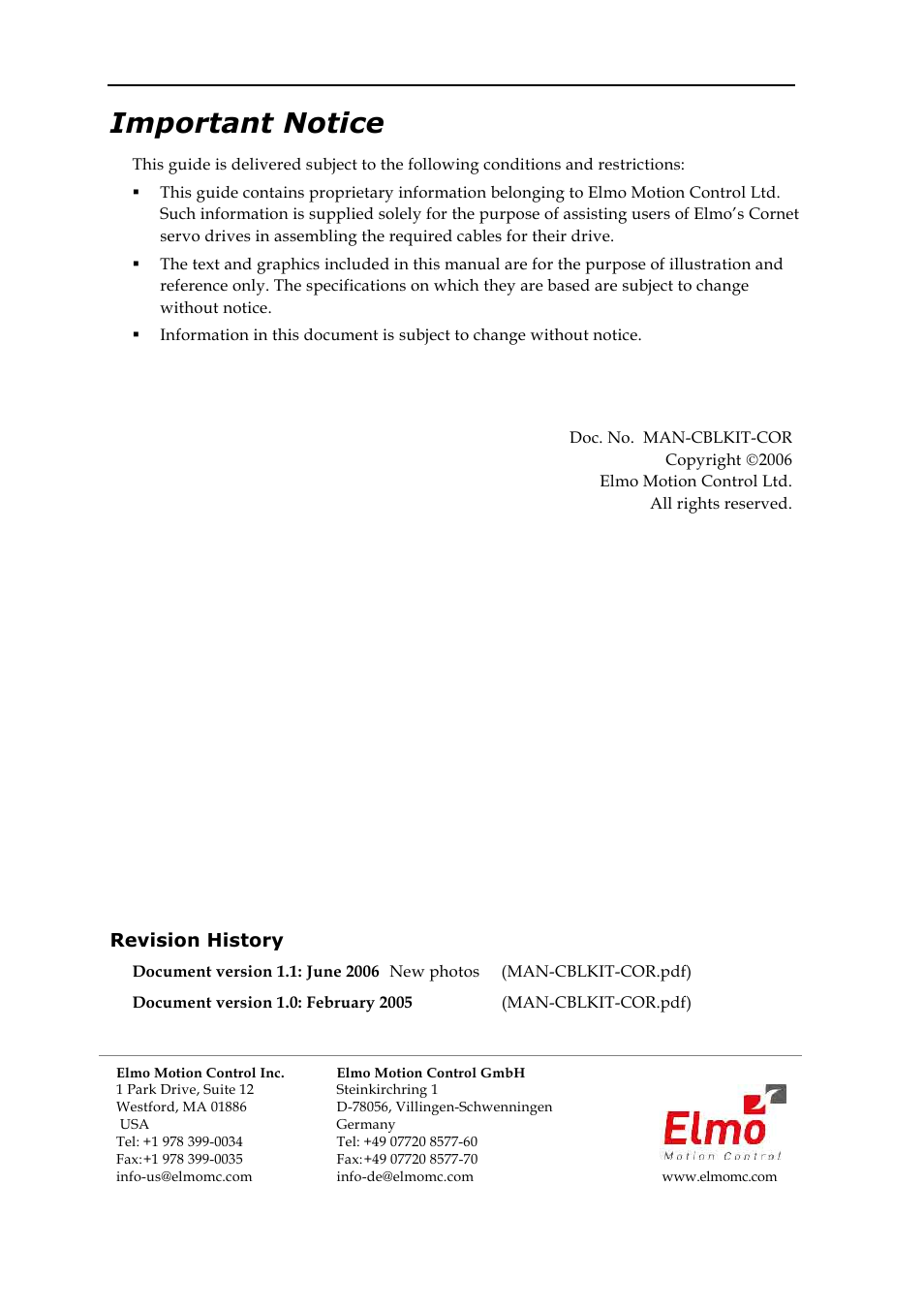 Important notice | ElmoMC AC Input Digital Servo Drives-Cornet Cable Kit User Manual | Page 2 / 16