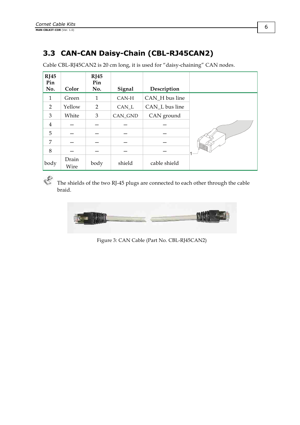 Can-can daisy-chain (cbl-rj45can2), 3 can-can daisy-chain (cbl-rj45can2) | ElmoMC AC Input Digital Servo Drives-Cornet Cable Kit User Manual | Page 9 / 16