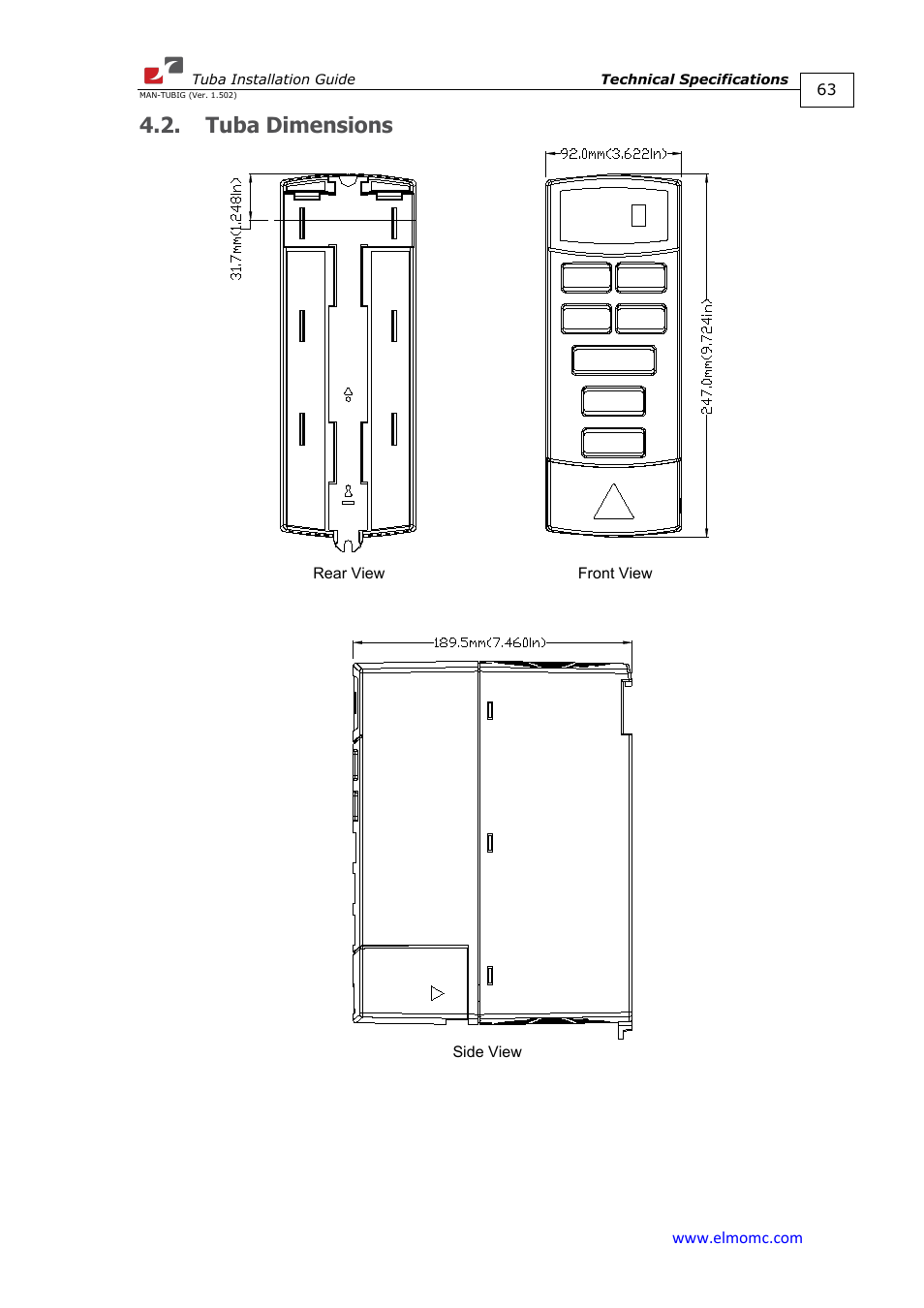 Tuba dimensions | ElmoMC AC Input Digital Servo Drives-Tuba User Manual | Page 63 / 79