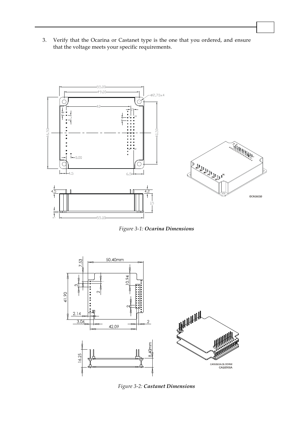 3 dimensions, 1 ocarina dimensions, 2 castanet dimensions | ElmoMC SimplIQ Analog Servo Amplifiers-Ocarina Installation User Manual | Page 11 / 30