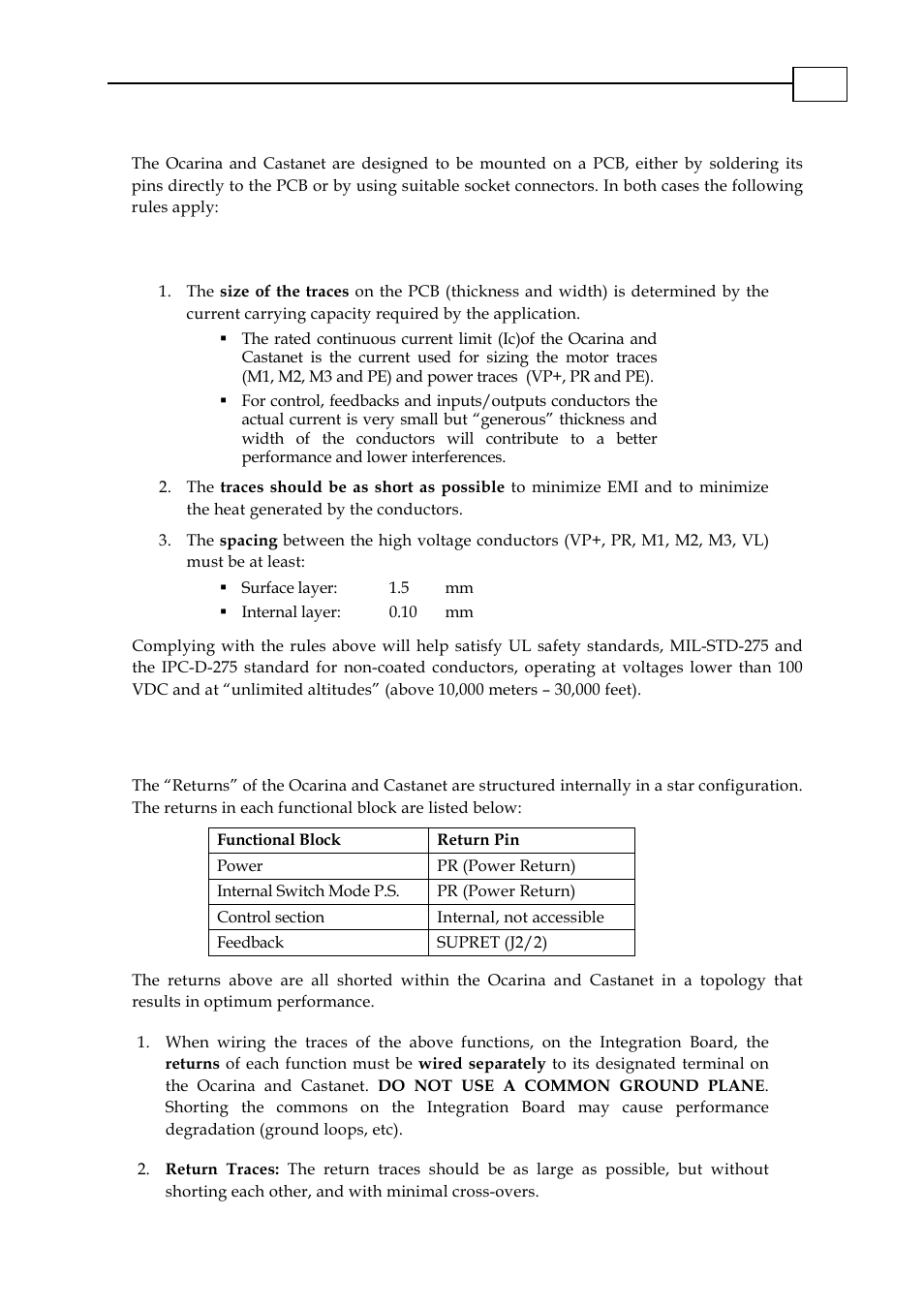 5 integrating the ocarina and castanet on a pcb, 1 traces, 2 grounds and returns | ElmoMC SimplIQ Analog Servo Amplifiers-Ocarina Installation User Manual | Page 13 / 30