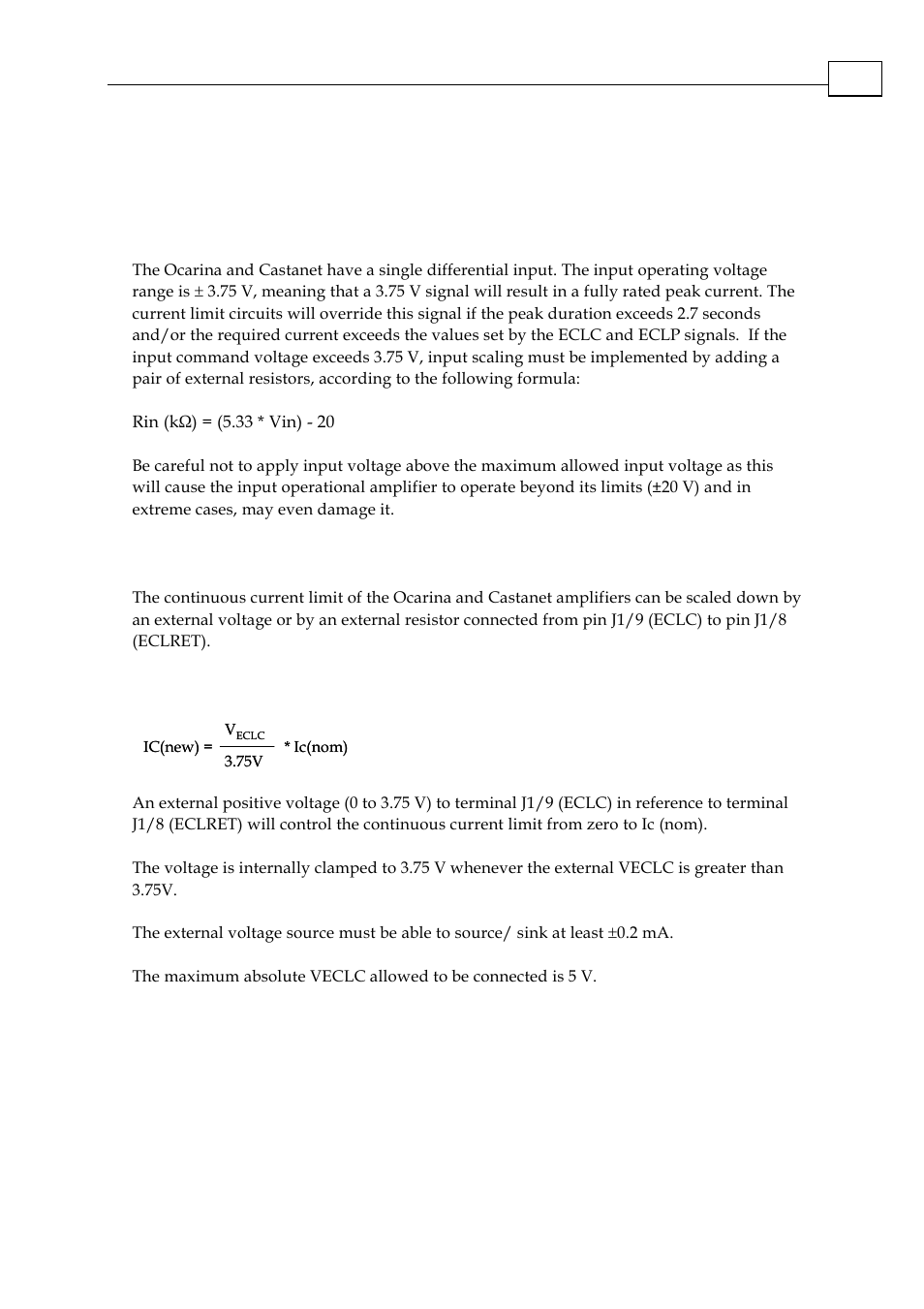 Chapter 4: servo control operation, 1 current command input, 2 external current limit - continuous (eclc) | External voltage | ElmoMC SimplIQ Analog Servo Amplifiers-Ocarina Installation User Manual | Page 23 / 30