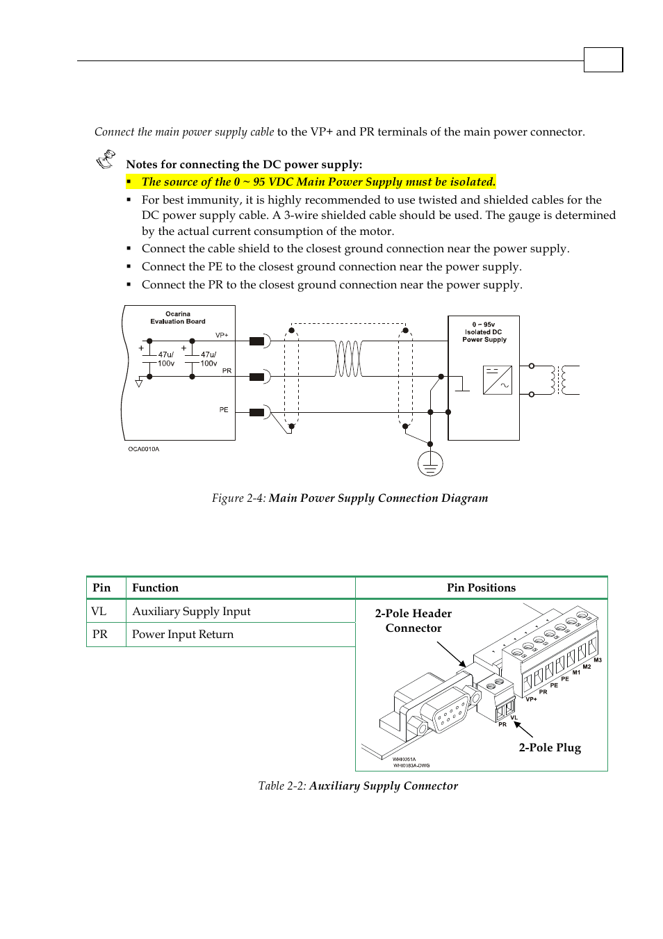 2 connecting main power, 6 the auxiliary supply connector | ElmoMC SimplIQ Analog Servo Amplifiers-Ocarina Evaluation Board User Guide User Manual | Page 16 / 31