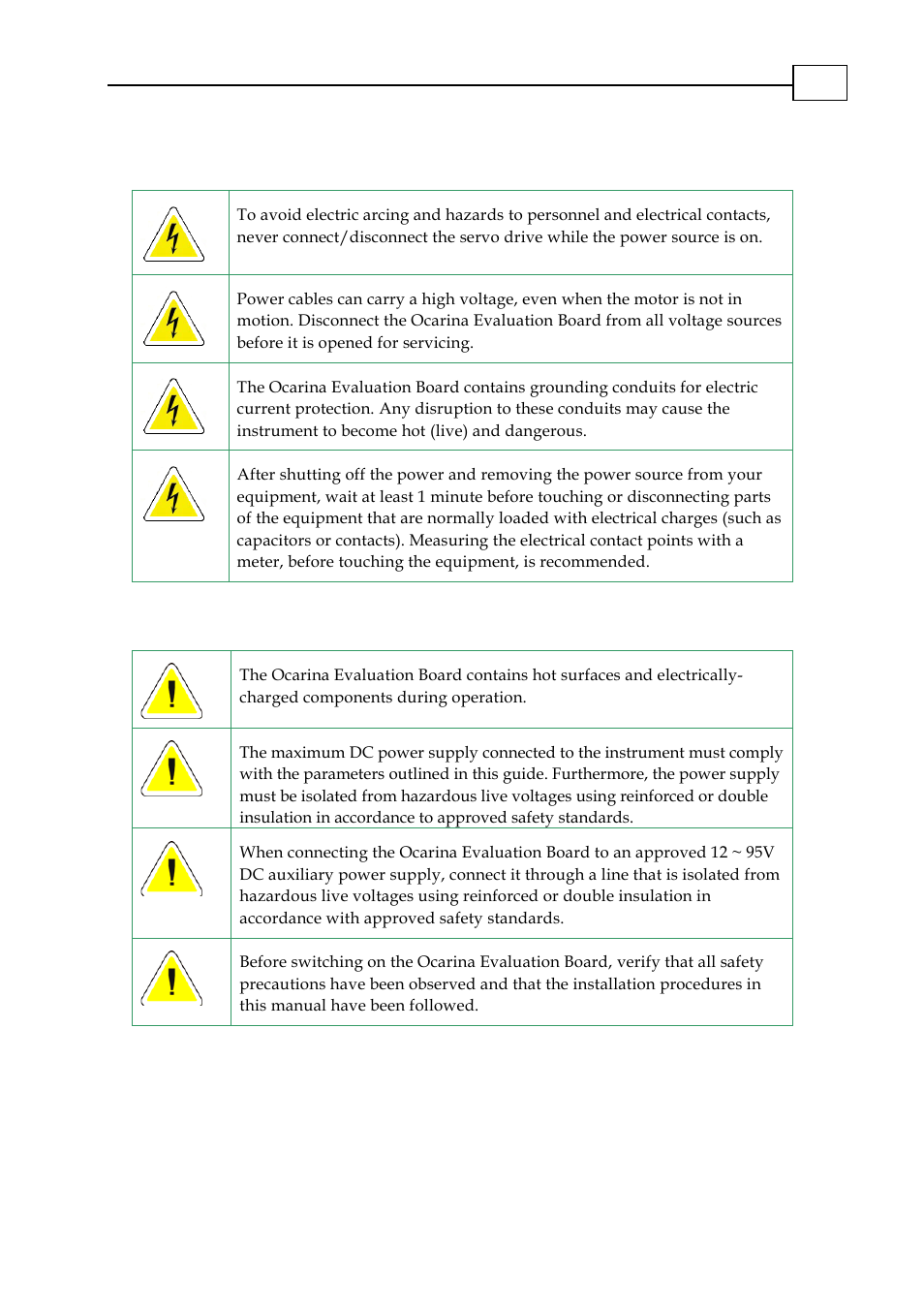1 warnings, 2 cautions | ElmoMC SimplIQ Analog Servo Amplifiers-Ocarina Evaluation Board User Guide User Manual | Page 6 / 31