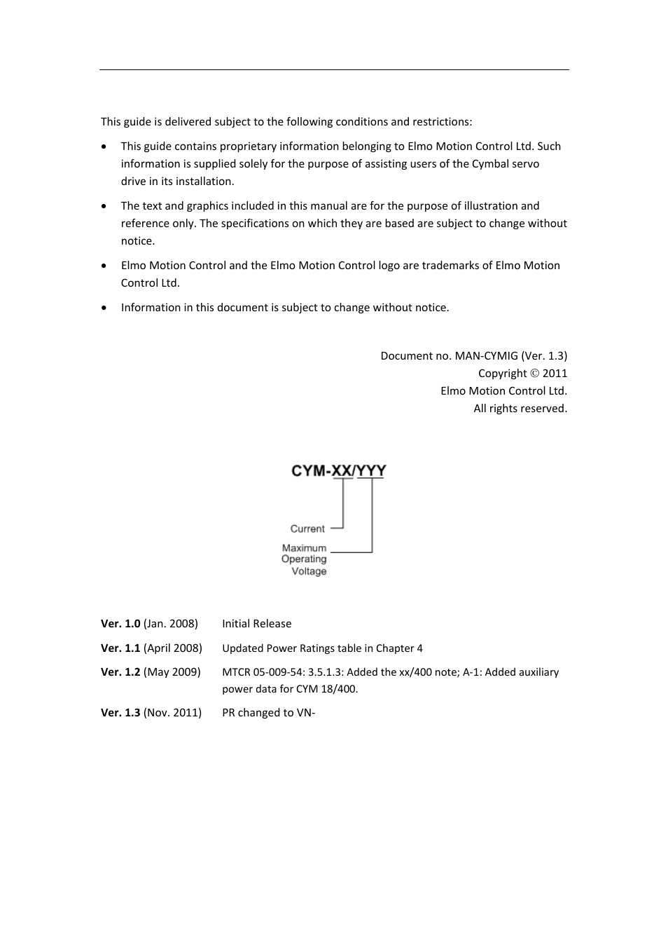 Notice, Catalog number, Revision history | ElmoMC SimplIQ Analog Servo Amplifiers-Cymbal User Manual | Page 2 / 40