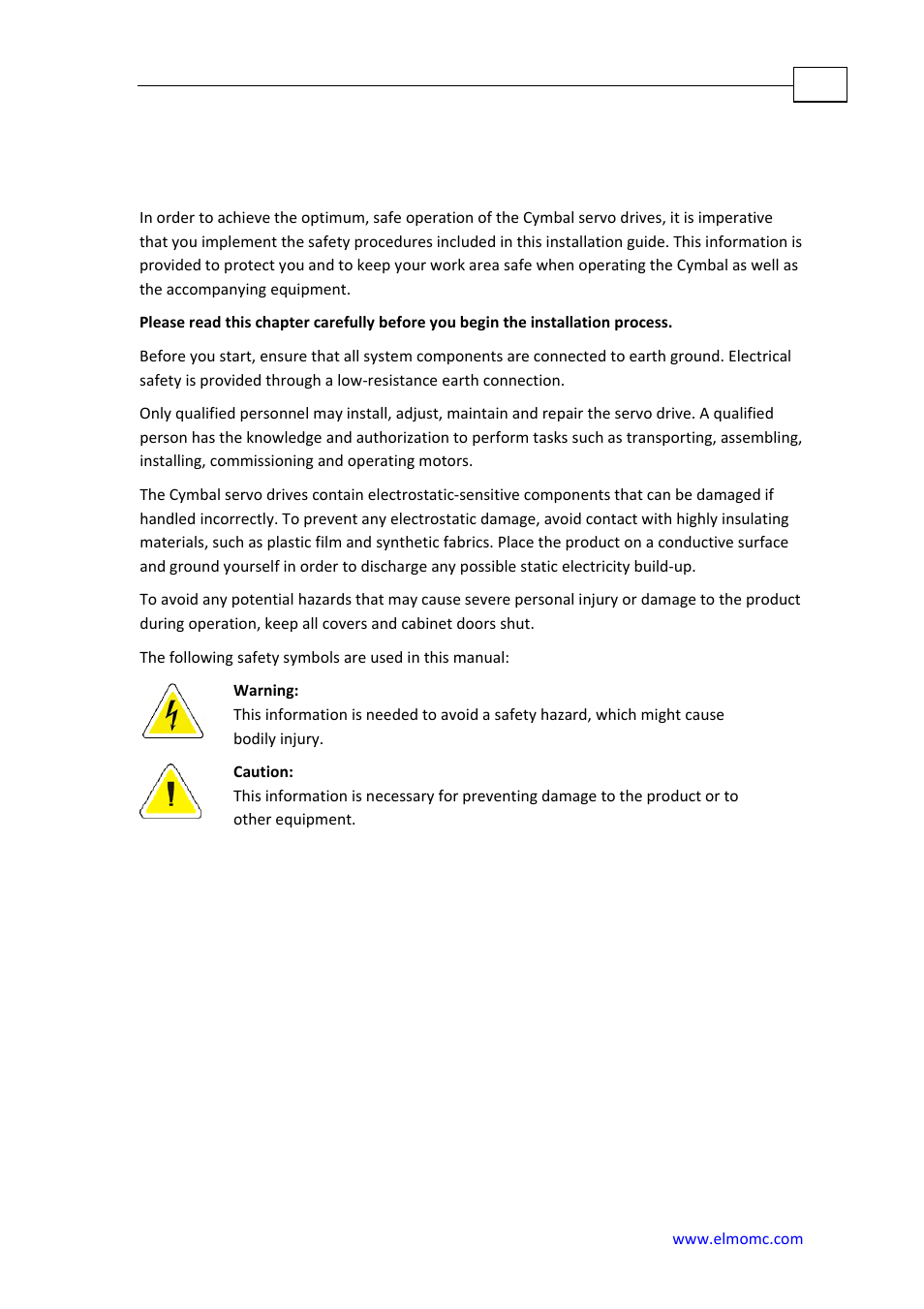 Chapter 1: safety information, Chapter 1, Safety information | ElmoMC SimplIQ Analog Servo Amplifiers-Cymbal User Manual | Page 6 / 40