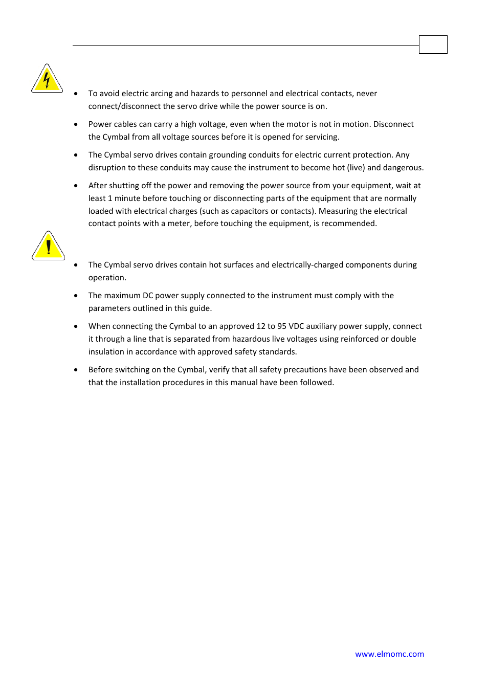 Warnings, Cautions | ElmoMC SimplIQ Analog Servo Amplifiers-Cymbal User Manual | Page 7 / 40