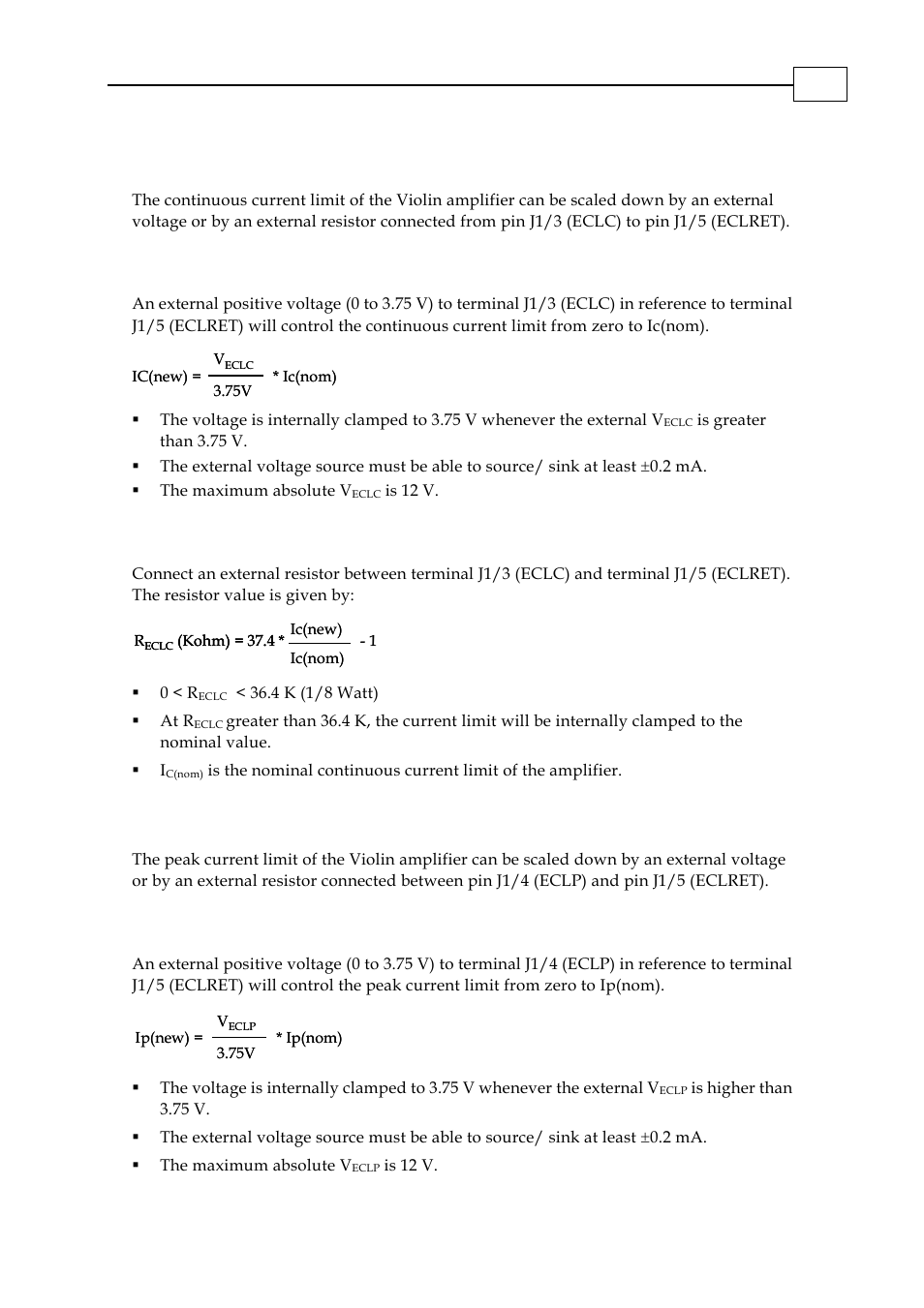 External current limit - continuous (eclc), External voltage, External resistor | External current limit - peak (eclp), 4 external current limit - continuous (eclc), 5 external current limit - peak (eclp), 1 external voltage, 2 external resistor | ElmoMC SimplIQ Analog Servo Amplifiers-Violin Installation User Manual | Page 19 / 23