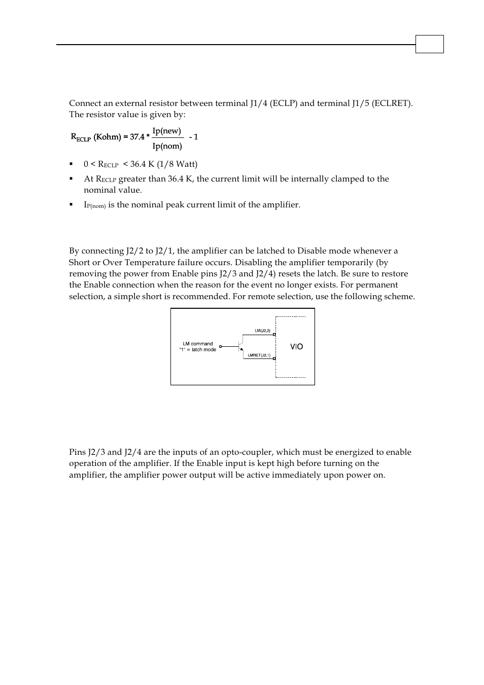 External resistor, Latch mode (lm), Amplifier enable logic | 6 latch mode (lm), 7 amplifier enable logic, 2 external resistor | ElmoMC SimplIQ Analog Servo Amplifiers-Violin Installation User Manual | Page 20 / 23