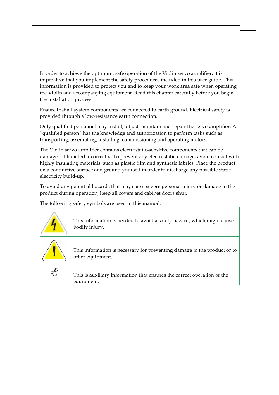 Safety information, Chapter 1: safety information | ElmoMC SimplIQ Analog Servo Amplifiers-Violin Installation User Manual | Page 4 / 23