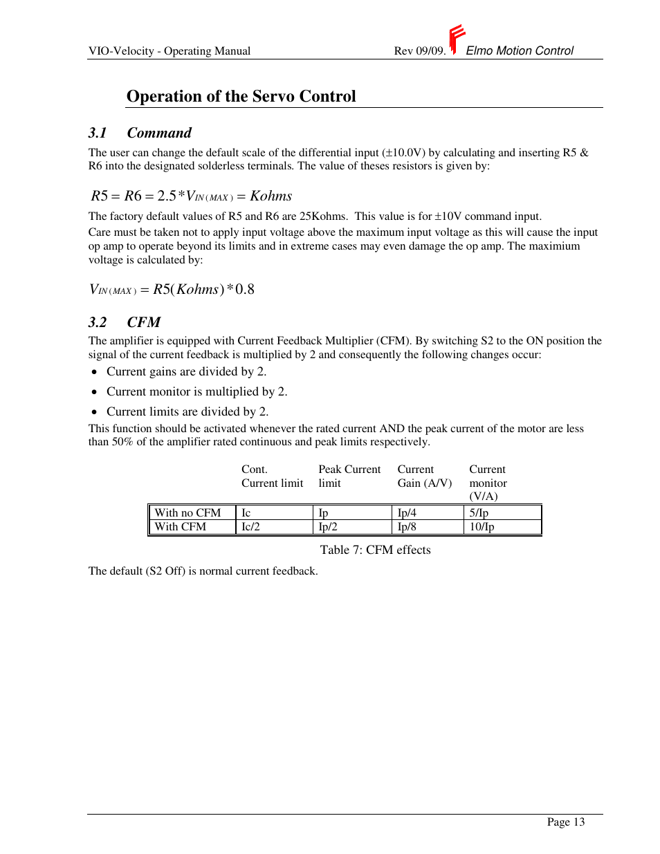 Operation of the servo control, Kohms v r r, Kohms r v | ElmoMC SimplIQ Analog Servo Amplifiers-Violin Operating Manual User Manual | Page 17 / 35