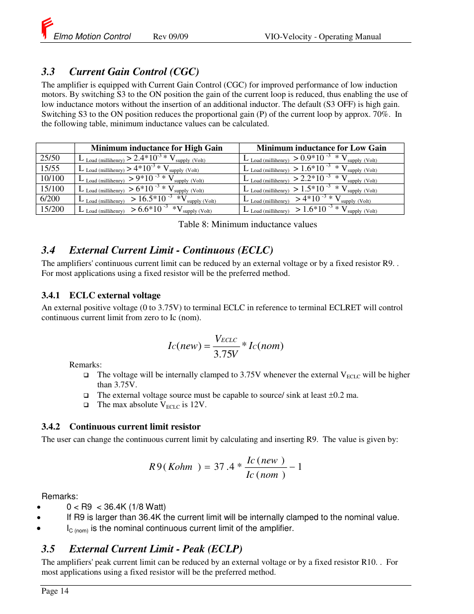 3 current gain control (cgc), 4 external current limit - continuous (eclc), 5 external current limit - peak (eclp) | ElmoMC SimplIQ Analog Servo Amplifiers-Violin Operating Manual User Manual | Page 18 / 35