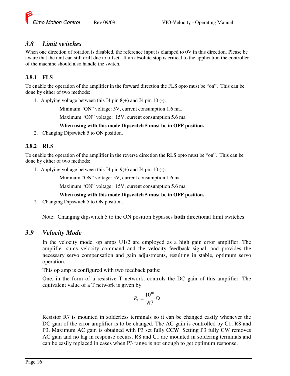 8 limit switches, 9 velocity mode | ElmoMC SimplIQ Analog Servo Amplifiers-Violin Operating Manual User Manual | Page 20 / 35
