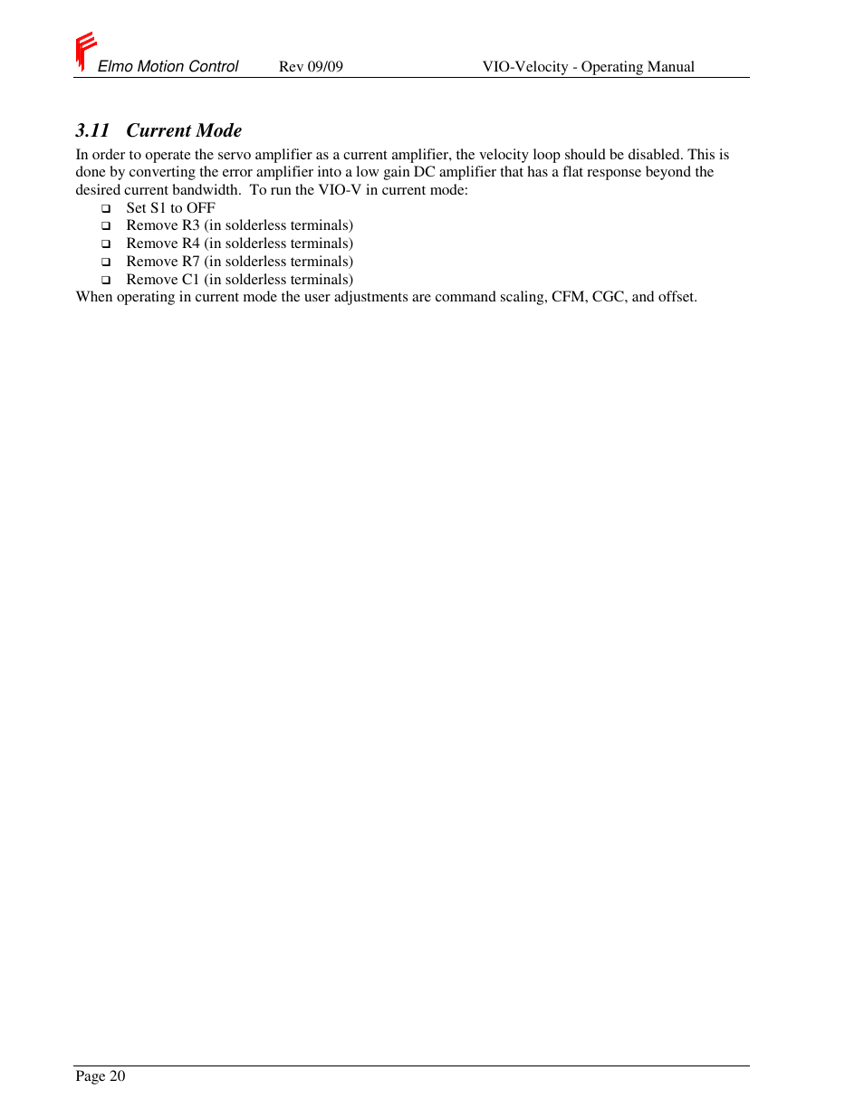 11 current mode | ElmoMC SimplIQ Analog Servo Amplifiers-Violin Operating Manual User Manual | Page 24 / 35