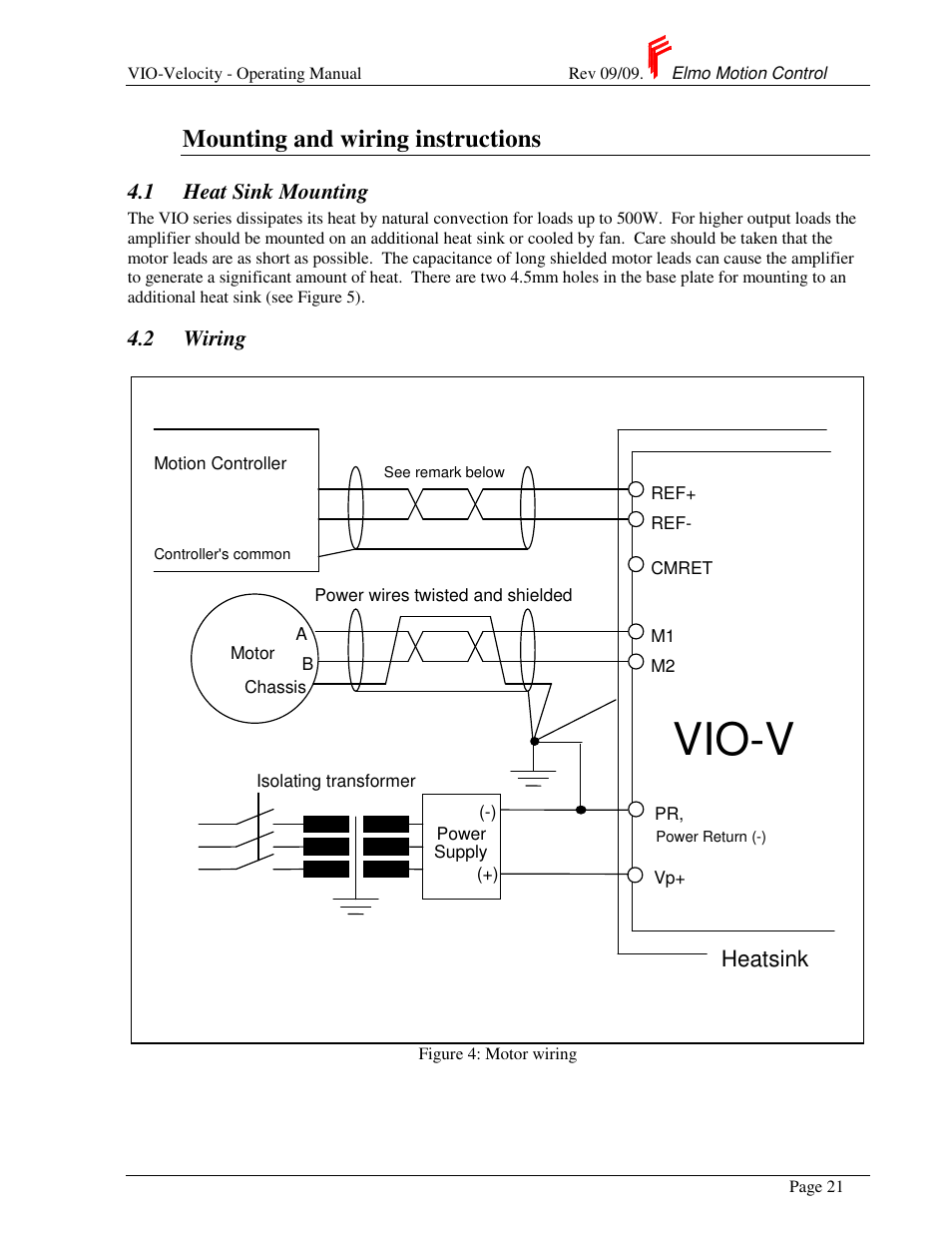 Vio-v, Mounting and wiring instructions, Heatsink | 1 heat sink mounting, 2 wiring | ElmoMC SimplIQ Analog Servo Amplifiers-Violin Operating Manual User Manual | Page 25 / 35