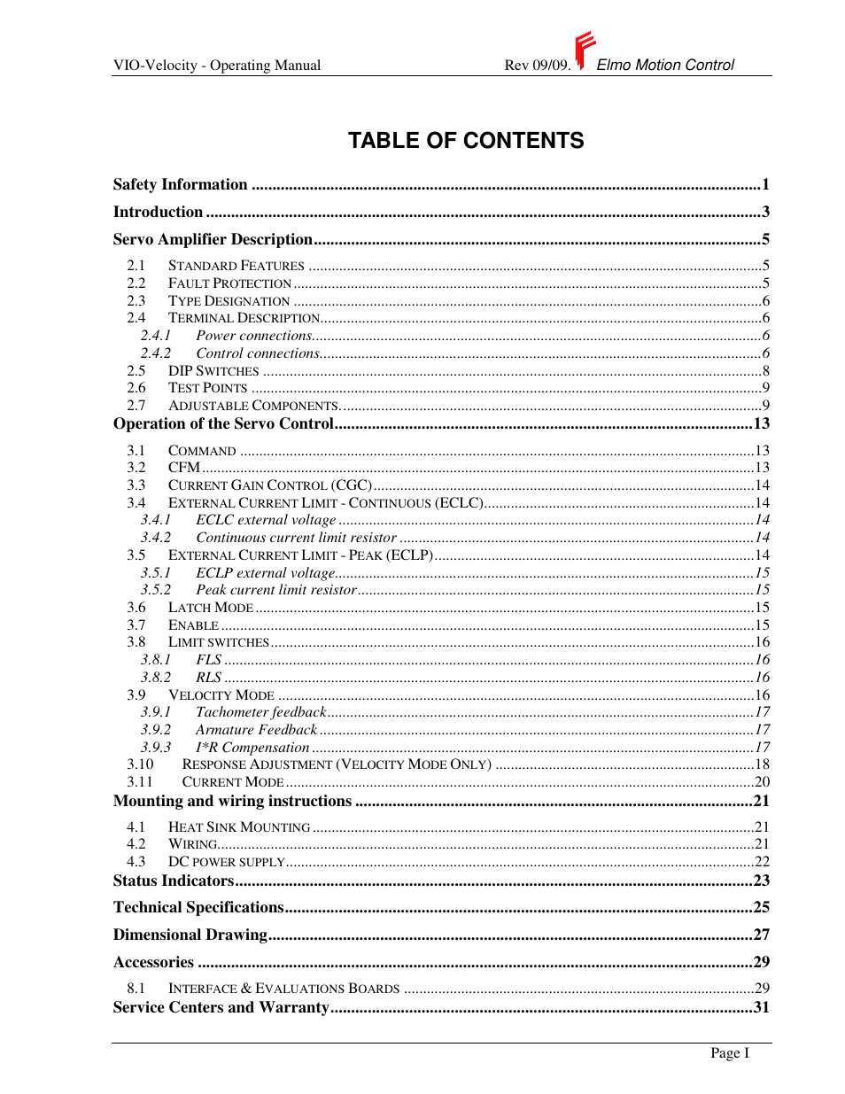 ElmoMC SimplIQ Analog Servo Amplifiers-Violin Operating Manual User Manual | Page 3 / 35