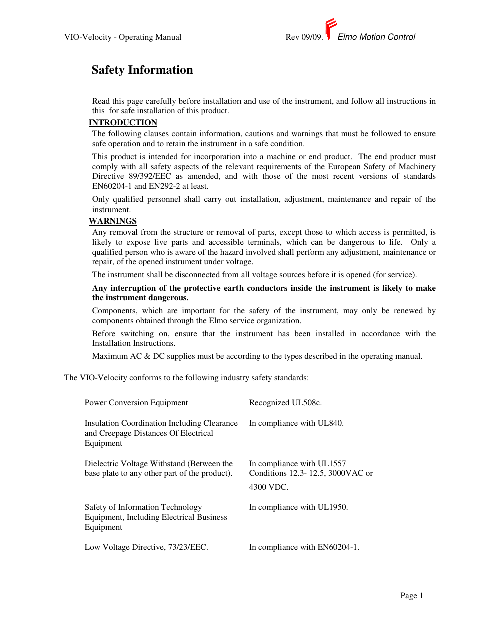Safety information | ElmoMC SimplIQ Analog Servo Amplifiers-Violin Operating Manual User Manual | Page 5 / 35