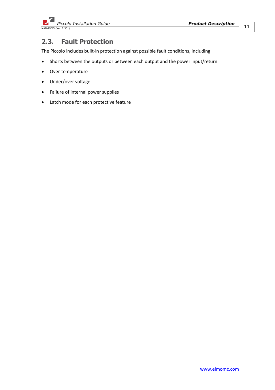 Fault protection | ElmoMC SimplIQ Analog Servo Amplifiers-Piccolo Installation User Manual | Page 11 / 32