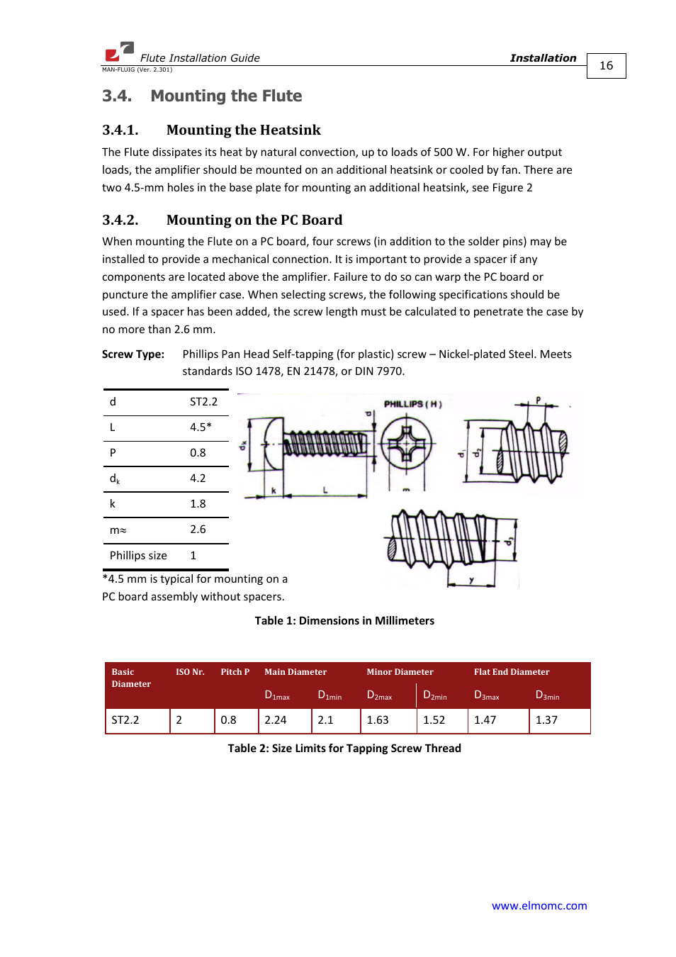 Mounting the flute, Mounting the heatsink, Mounting on the pc board | ElmoMC SimplIQ Analog Servo Amplifiers-Flute Installation User Manual | Page 16 / 33