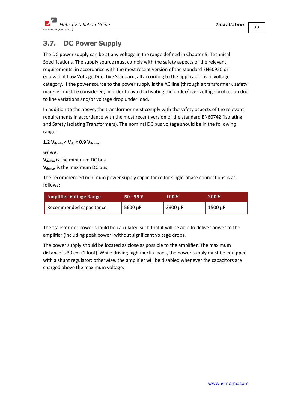 Dc power supply | ElmoMC SimplIQ Analog Servo Amplifiers-Flute Installation User Manual | Page 22 / 33