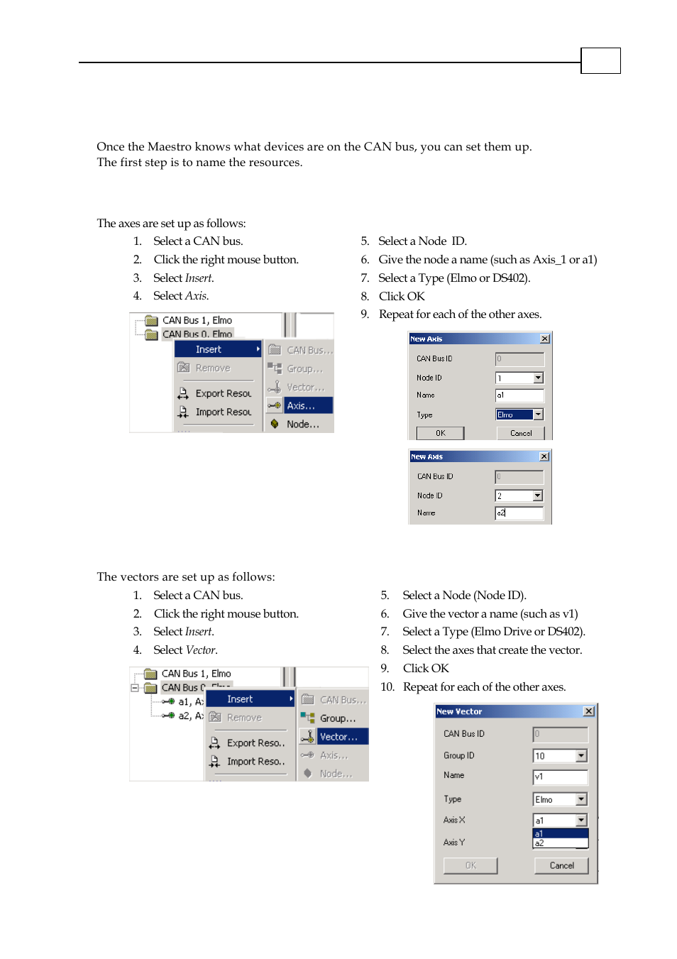 6 setting up the resources, 1 axes, 2 vectors | ElmoMC Multi-Axis Motion Controller-Maestro Installation Guide User Manual | Page 33 / 46