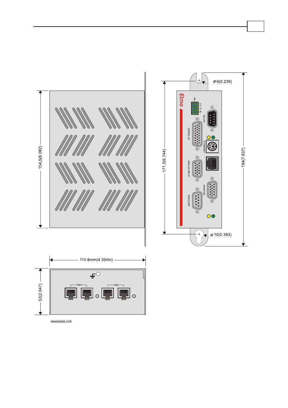 Appendix: technical specifications, A.1 maestro dimensions | ElmoMC Multi-Axis Motion Controller-Maestro Installation Guide User Manual | Page 37 / 46