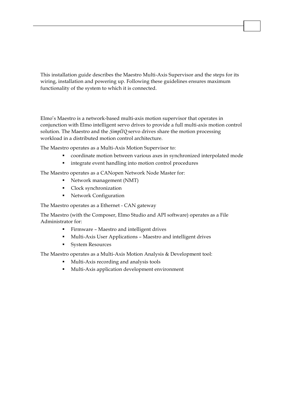 Chapter 2: introduction, 1 description | ElmoMC Multi-Axis Motion Controller-Maestro Installation Guide User Manual | Page 7 / 46