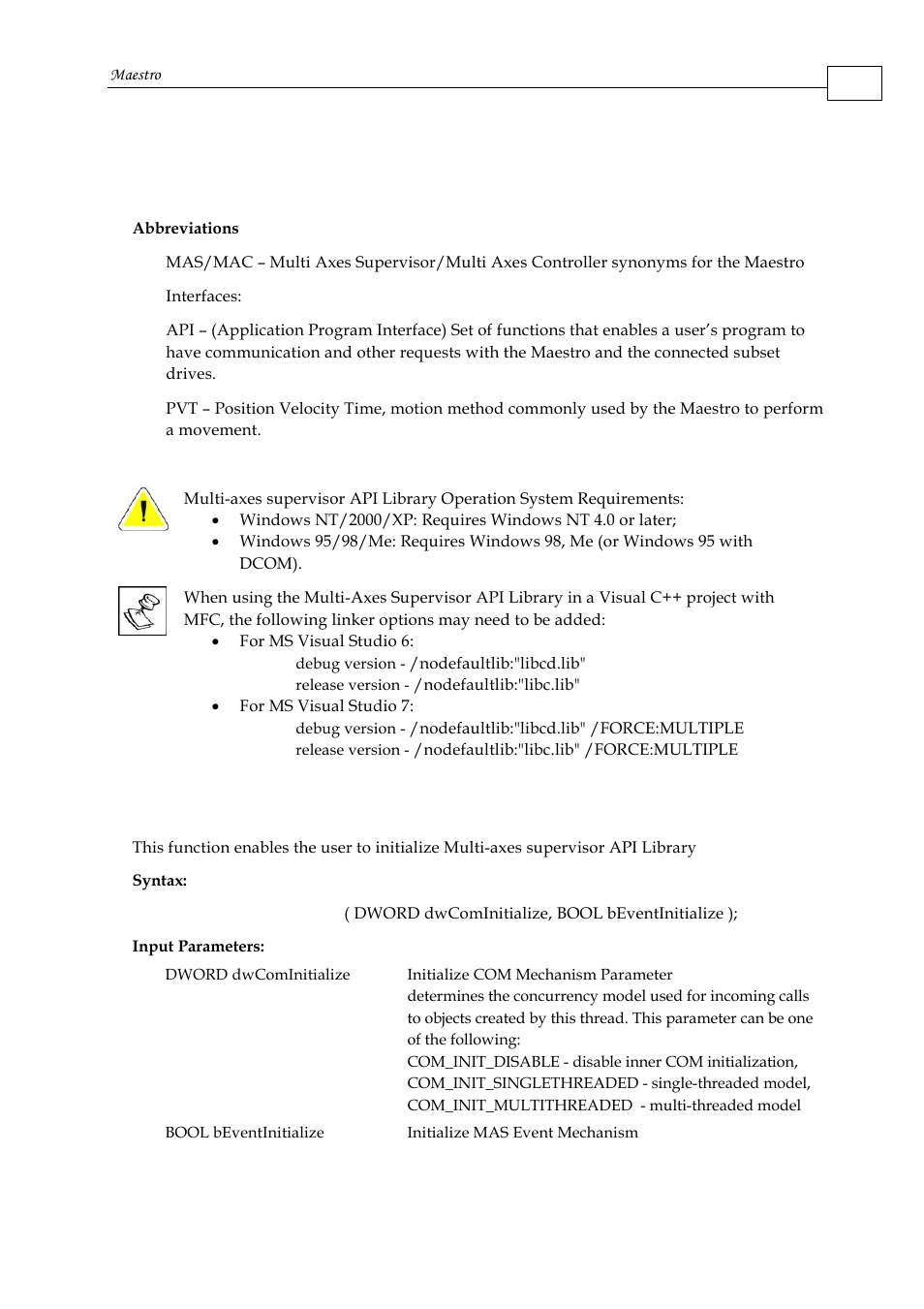 Chapter 6: the maestro api, 1 mac_initialize | ElmoMC Multi-Axis Motion Controller-Maestro User Manual | Page 108 / 313