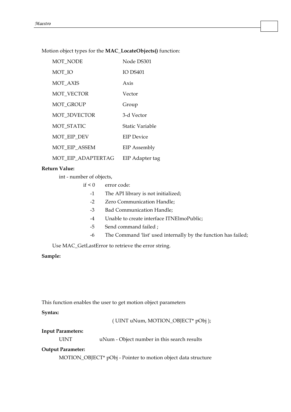 12 mac_getobject | ElmoMC Multi-Axis Motion Controller-Maestro User Manual | Page 116 / 313