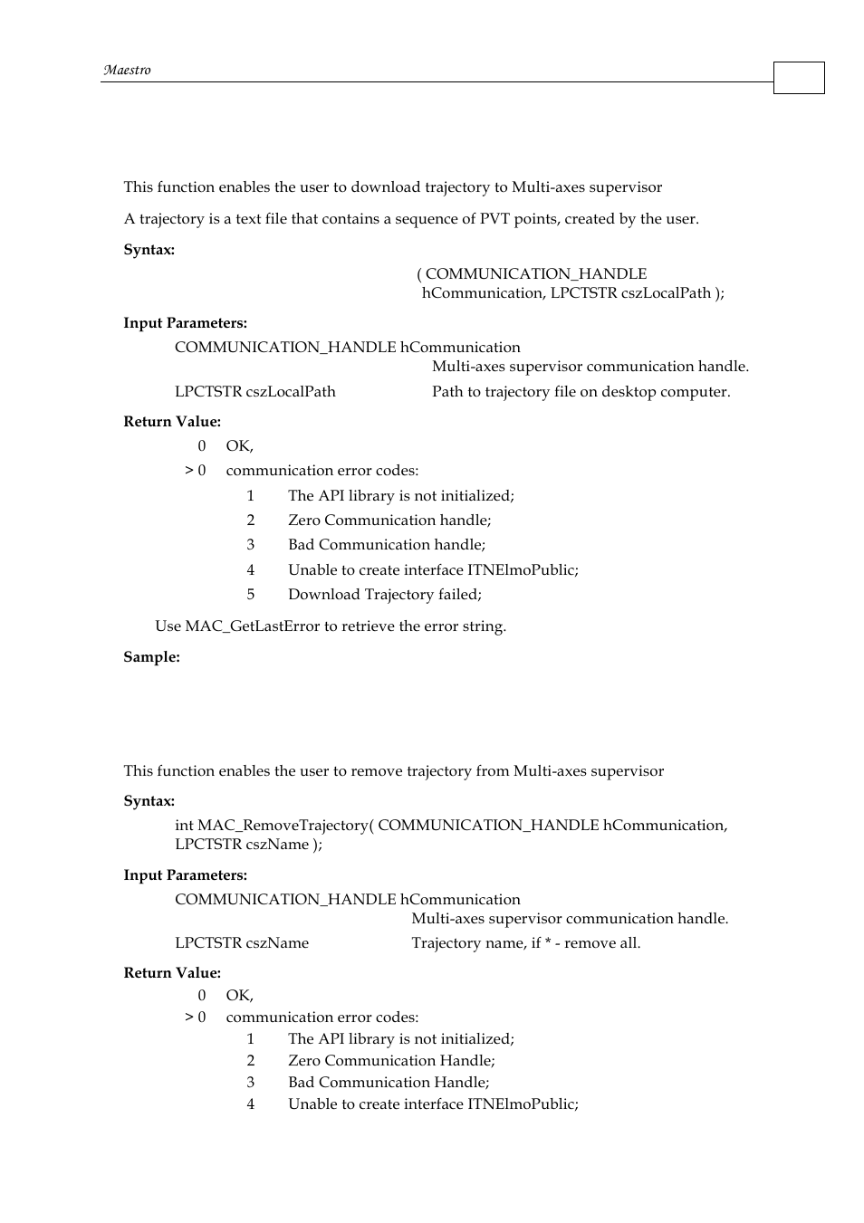 13 mac_downloadtrajectory, 14 mac_removetrajectory | ElmoMC Multi-Axis Motion Controller-Maestro User Manual | Page 118 / 313