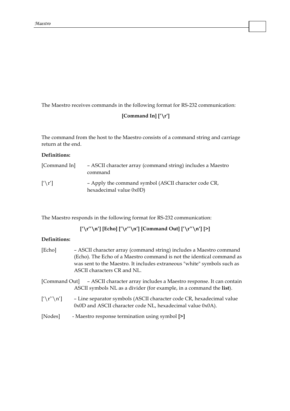 Chapter 7: rs-232 protocol specification, 1 send command to maestro, 2 receive answer from maestro | ElmoMC Multi-Axis Motion Controller-Maestro User Manual | Page 129 / 313