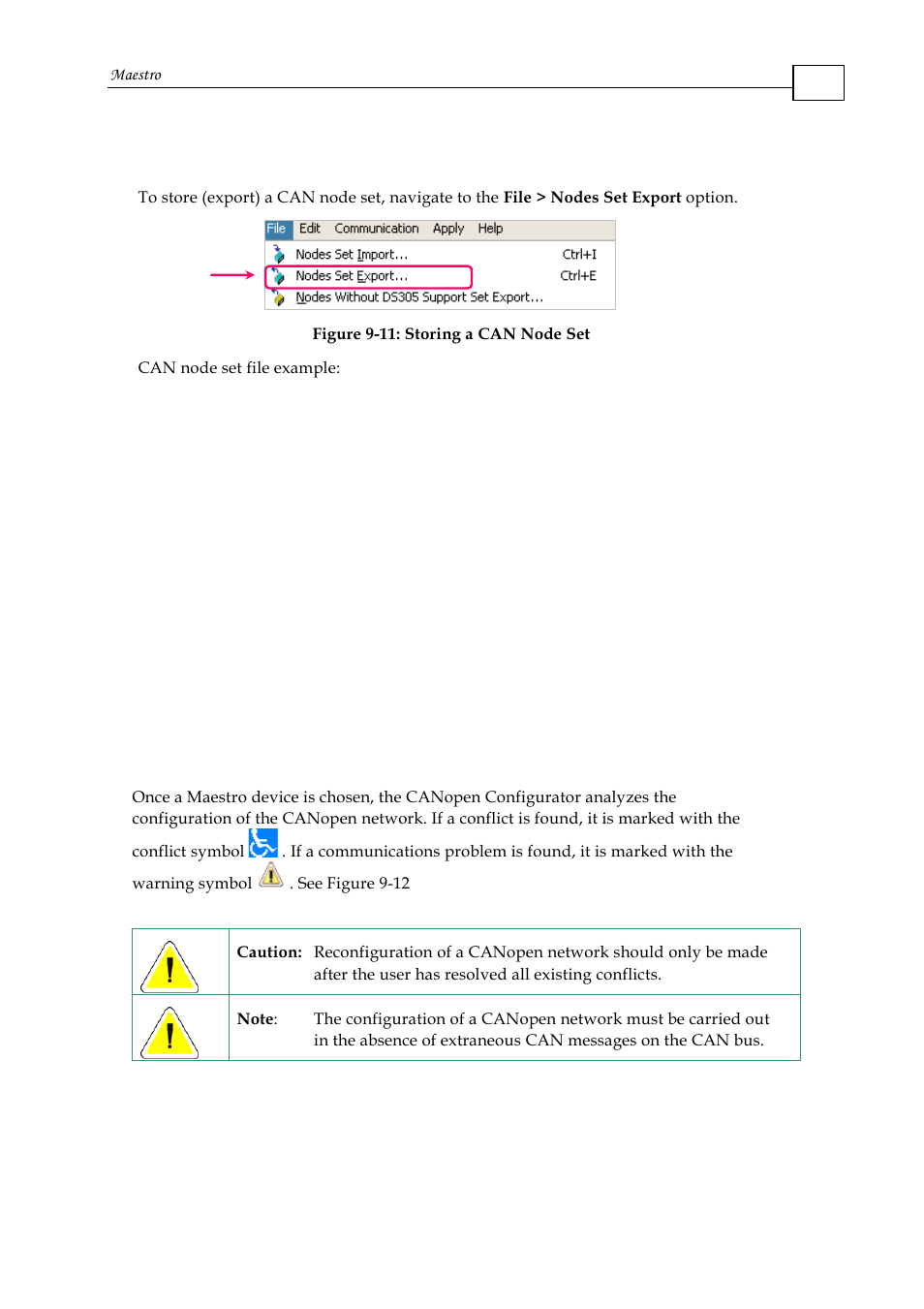 3 exporting a node set, 5 identifying and resolving network problems, 5 twork problems | Identifying and resolving ne | ElmoMC Multi-Axis Motion Controller-Maestro User Manual | Page 140 / 313