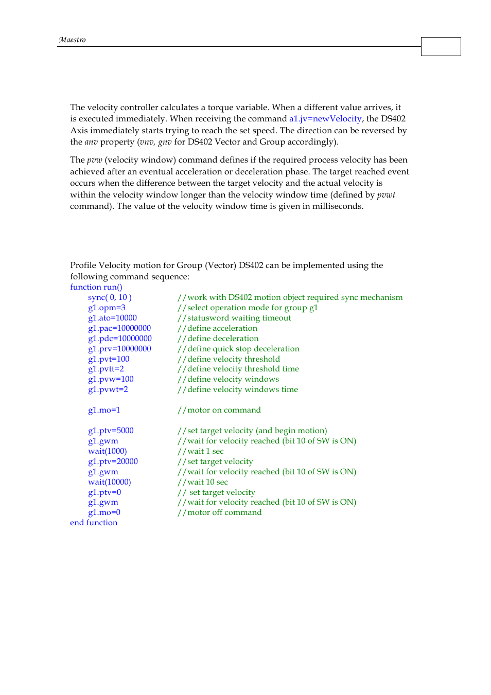 3 profile velocity mode commands description | ElmoMC Multi-Axis Motion Controller-Maestro User Manual | Page 167 / 313