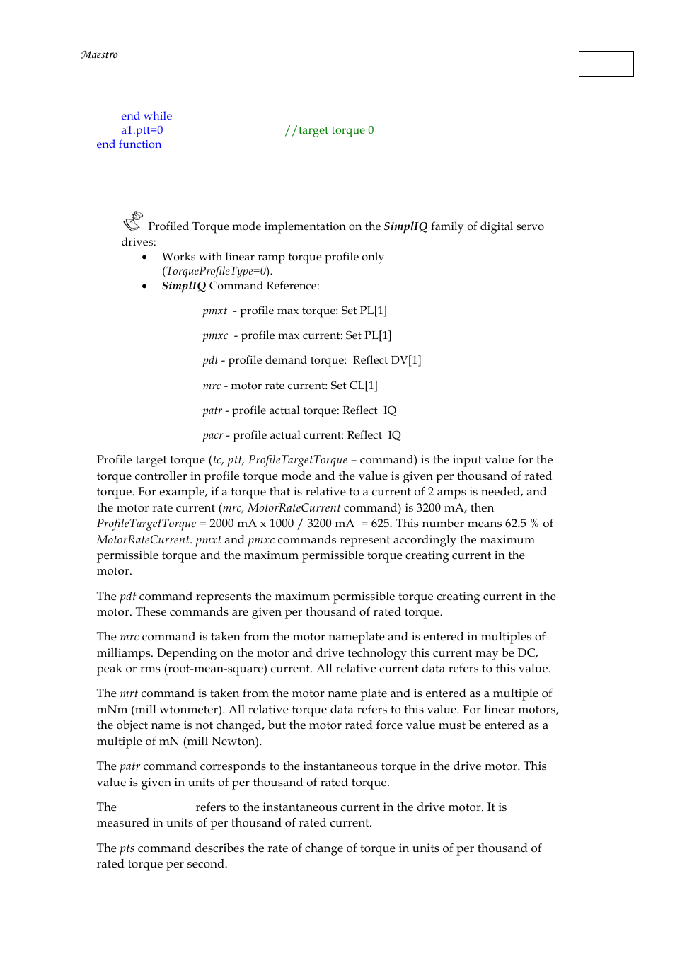 2 description of the profiled torque mode command | ElmoMC Multi-Axis Motion Controller-Maestro User Manual | Page 186 / 313