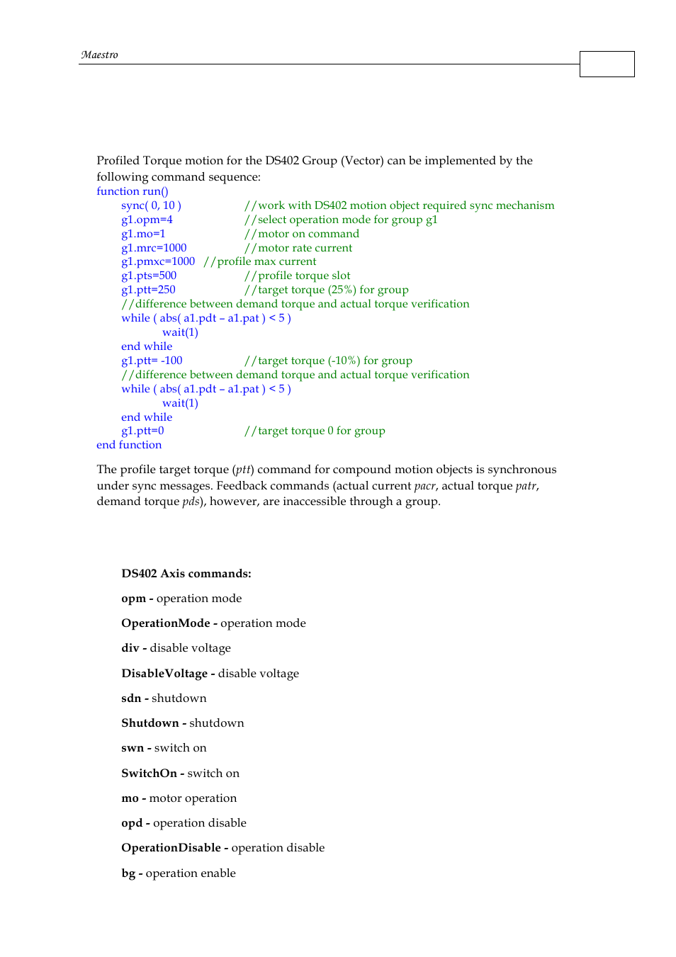 7 ds402 command list | ElmoMC Multi-Axis Motion Controller-Maestro User Manual | Page 187 / 313