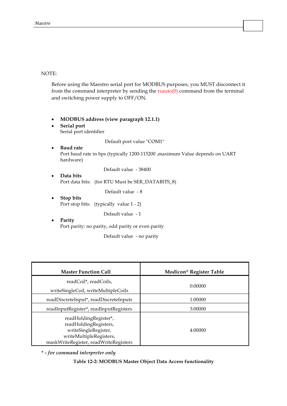 2 serial rs-232 media, 1 communication parameters for ascii or rtu, 3 modbus master functionality | ElmoMC Multi-Axis Motion Controller-Maestro User Manual | Page 223 / 313