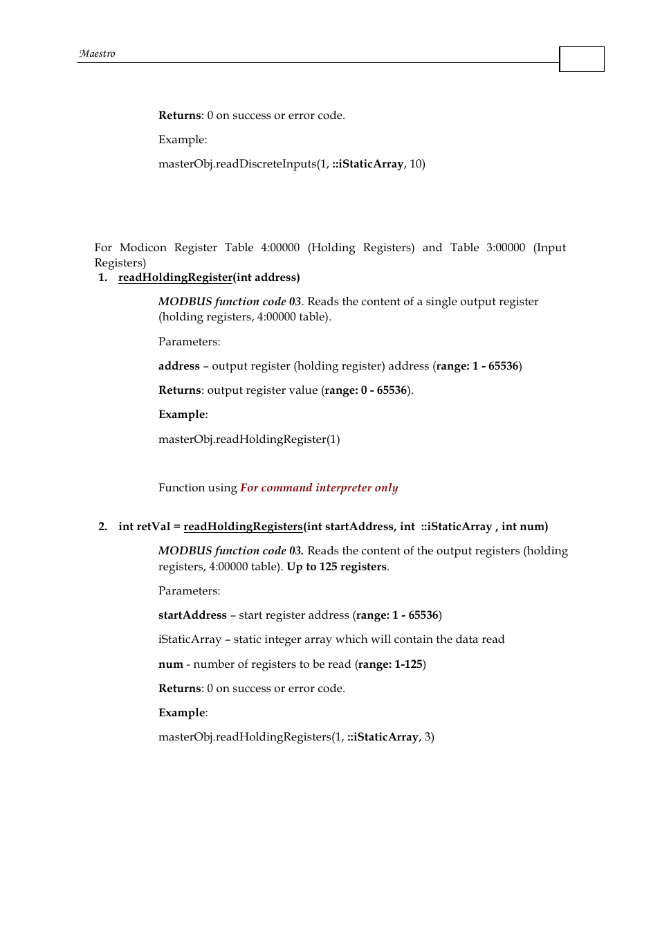 3 modbus master object 16-bit access functions | ElmoMC Multi-Axis Motion Controller-Maestro User Manual | Page 227 / 313