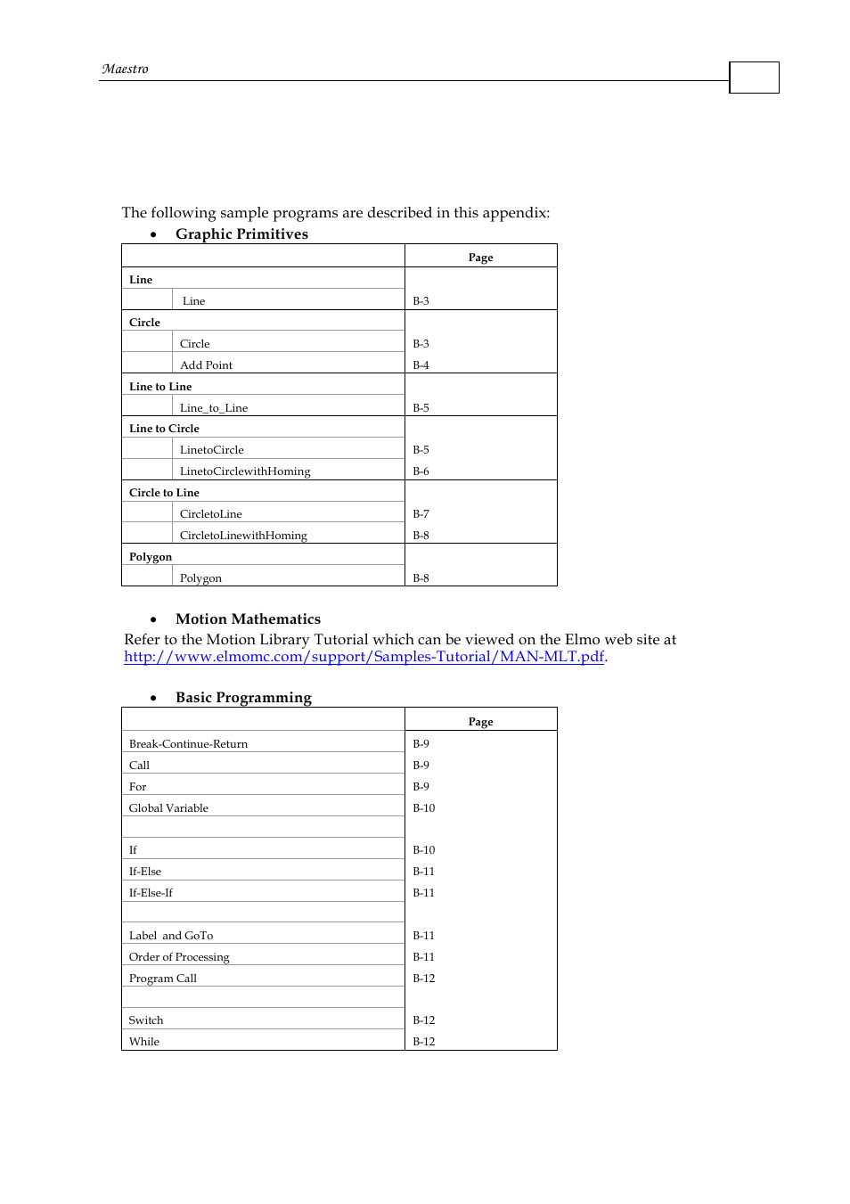 Appendix b: sample programs, Maestro | ElmoMC Multi-Axis Motion Controller-Maestro User Manual | Page 253 / 313