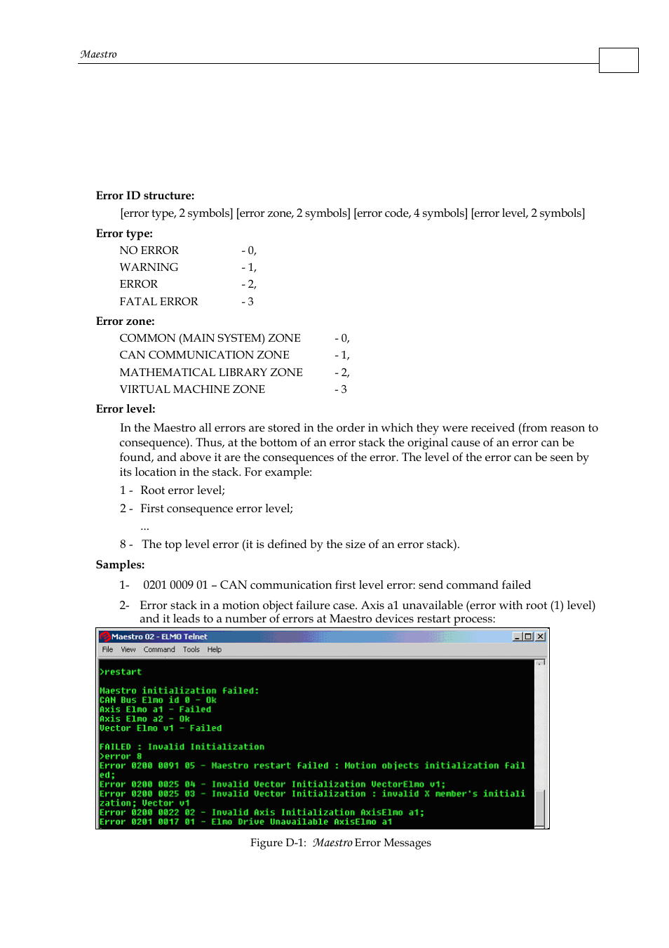 Appendix d: maestro system errors, D.1 error structure | ElmoMC Multi-Axis Motion Controller-Maestro User Manual | Page 288 / 313