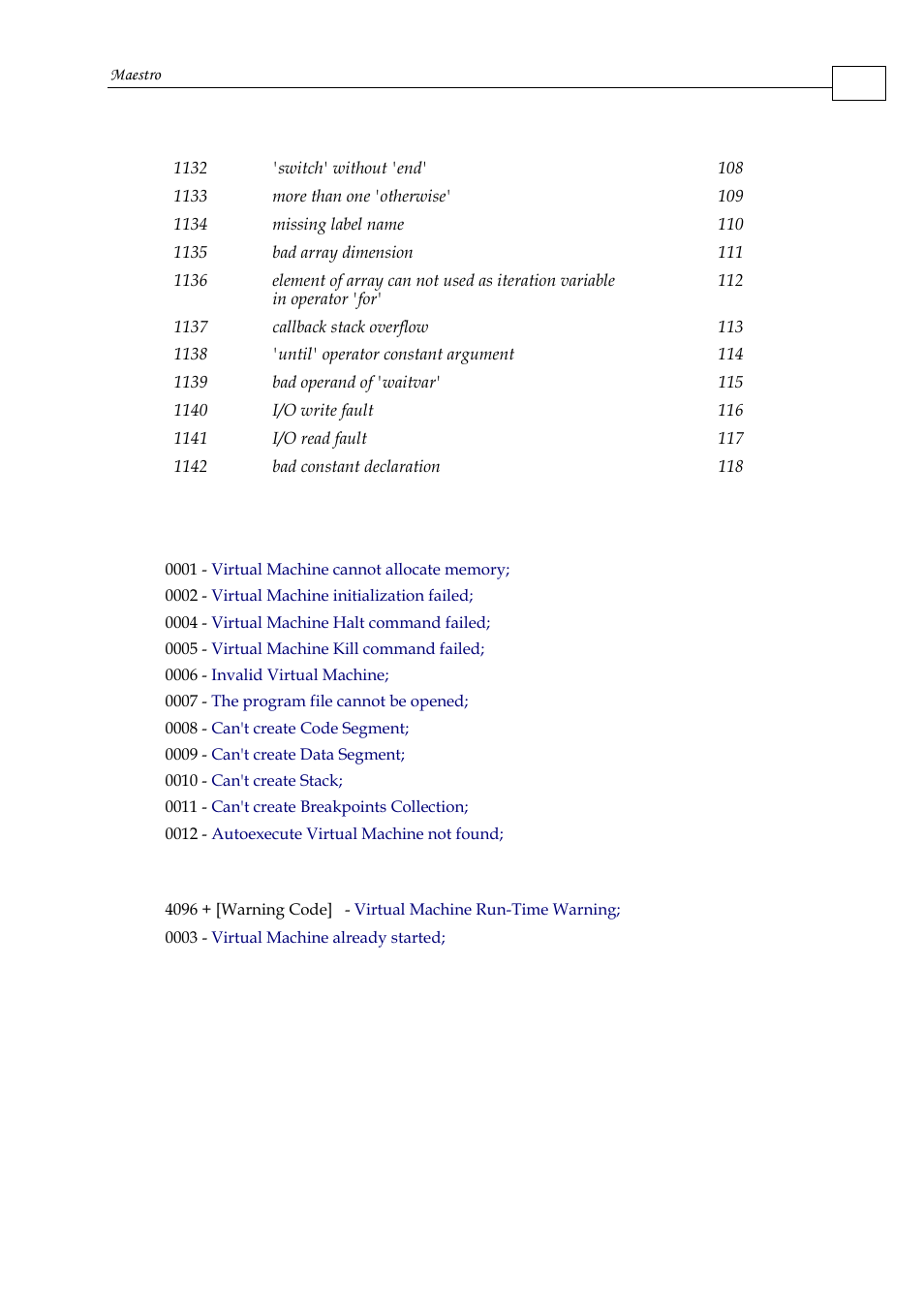 D.4.2 fatal errors, D.4.3 root-level warnings codes | ElmoMC Multi-Axis Motion Controller-Maestro User Manual | Page 295 / 313