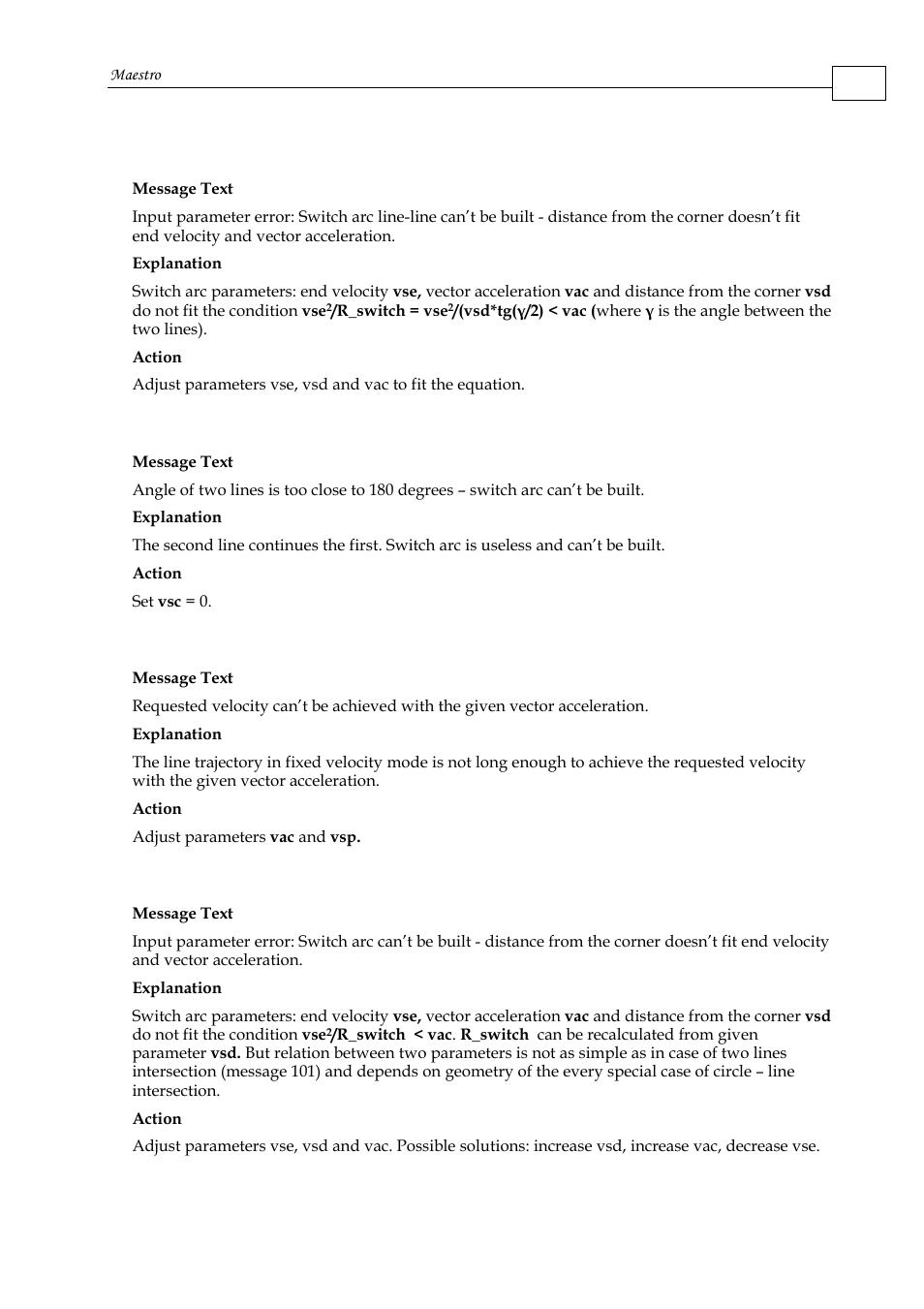 D.5.1.41 error 0101, D.5.1.42 error 0102, D.5.1.43 error 0103 | D.5.1.44 error 0104 | ElmoMC Multi-Axis Motion Controller-Maestro User Manual | Page 307 / 313