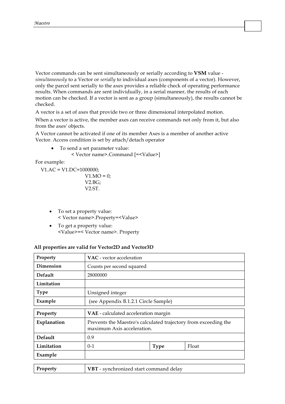 3 vector, 1 vector motion commands, 2 vector properties | ElmoMC Multi-Axis Motion Controller-Maestro User Manual | Page 37 / 313