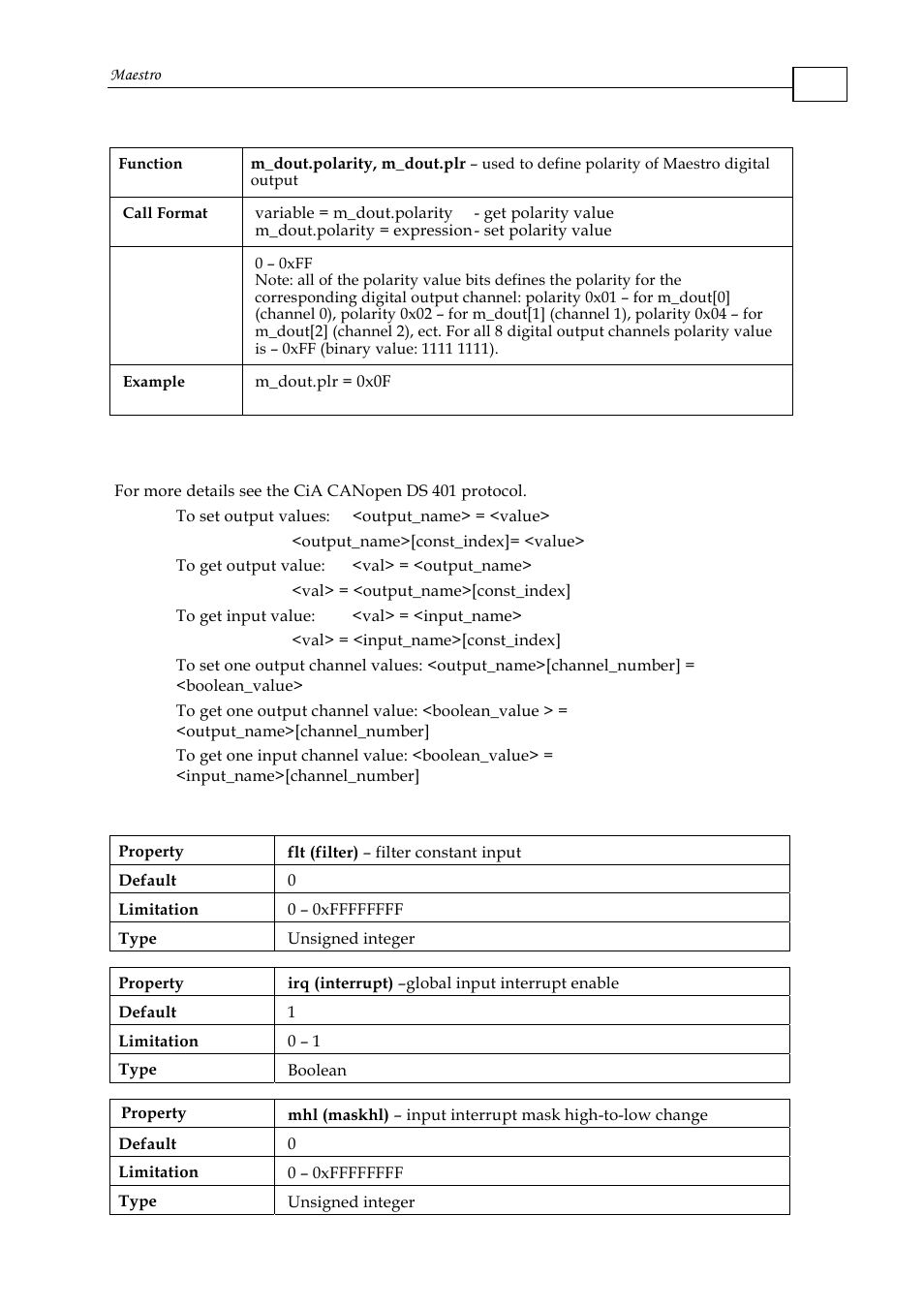 2 can i/o functions (ds 401 object properties), 1 digital input | ElmoMC Multi-Axis Motion Controller-Maestro User Manual | Page 61 / 313